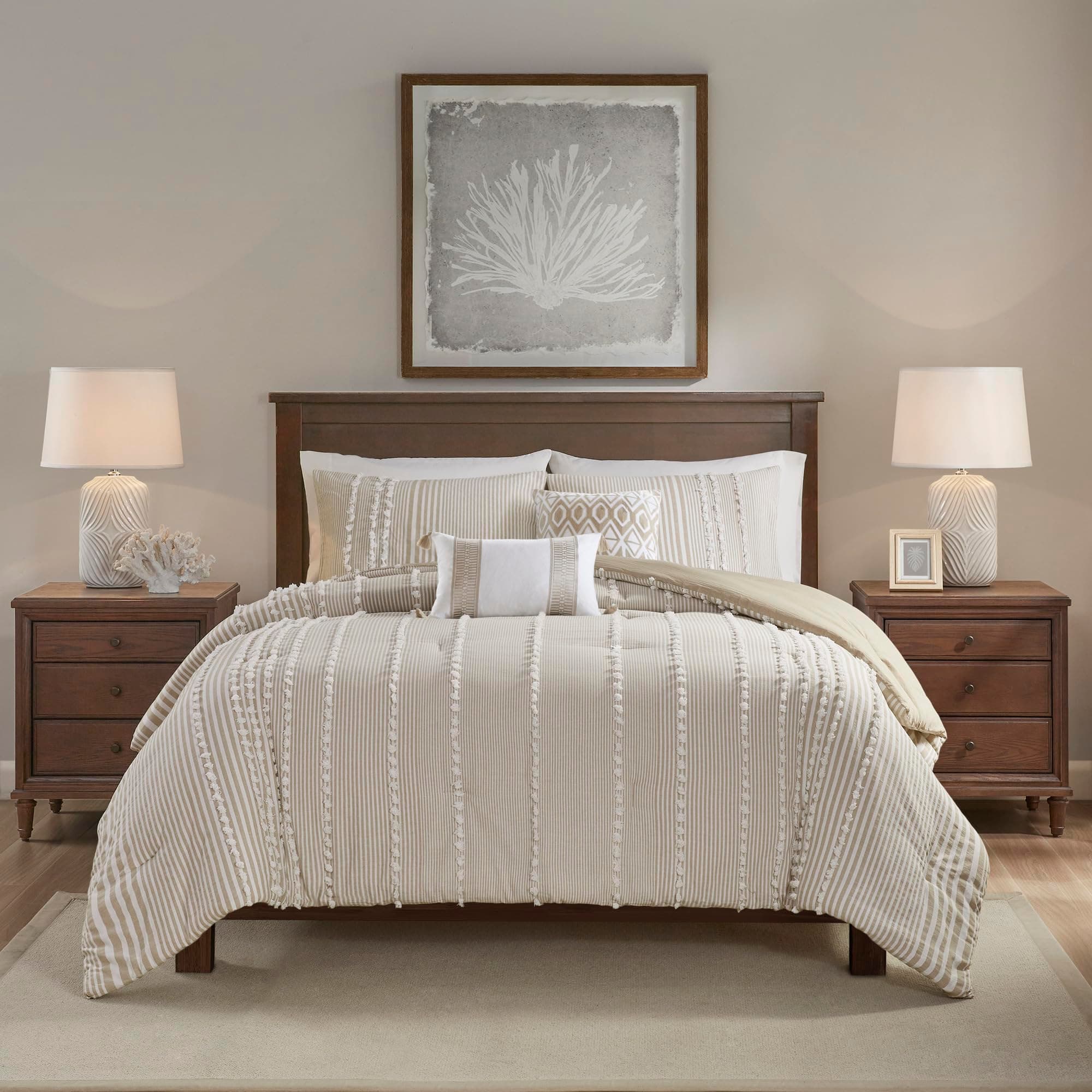 Harbor House All Season Down Alternative Cozy Bedding with Matching Shams, Cotton, Anslee Pom Pom Taupe, King