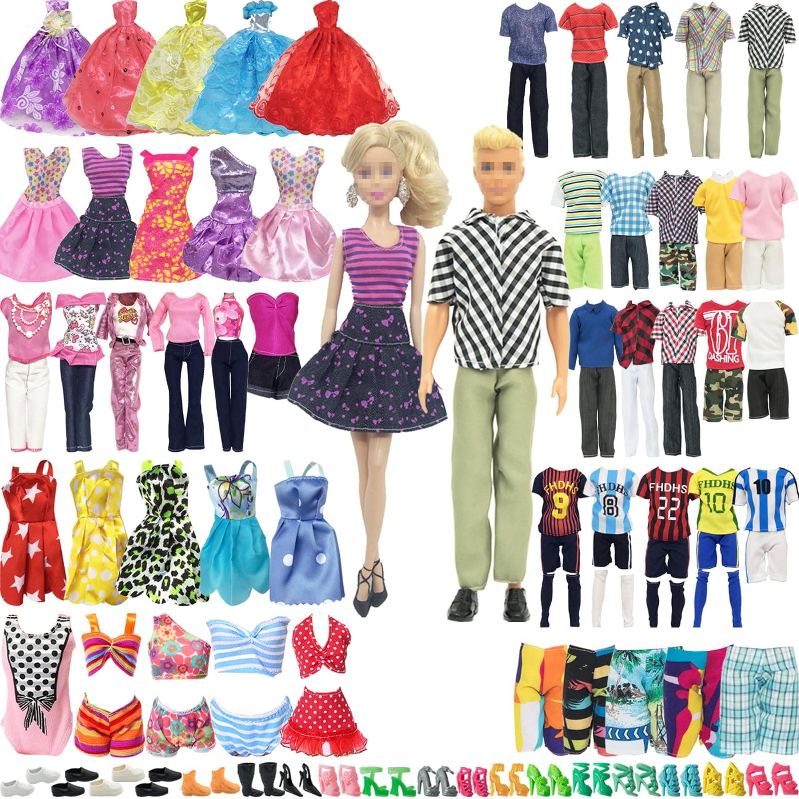 ONEST 56 Pieces Doll Clothes and Accessories for 11.5 Inch Dolls Clothes Different Occasions Include 20 Sets Handmade Doll Dresses/Casual Clothings/Swimsuit/Sportswear and 18 Pairs Shoes