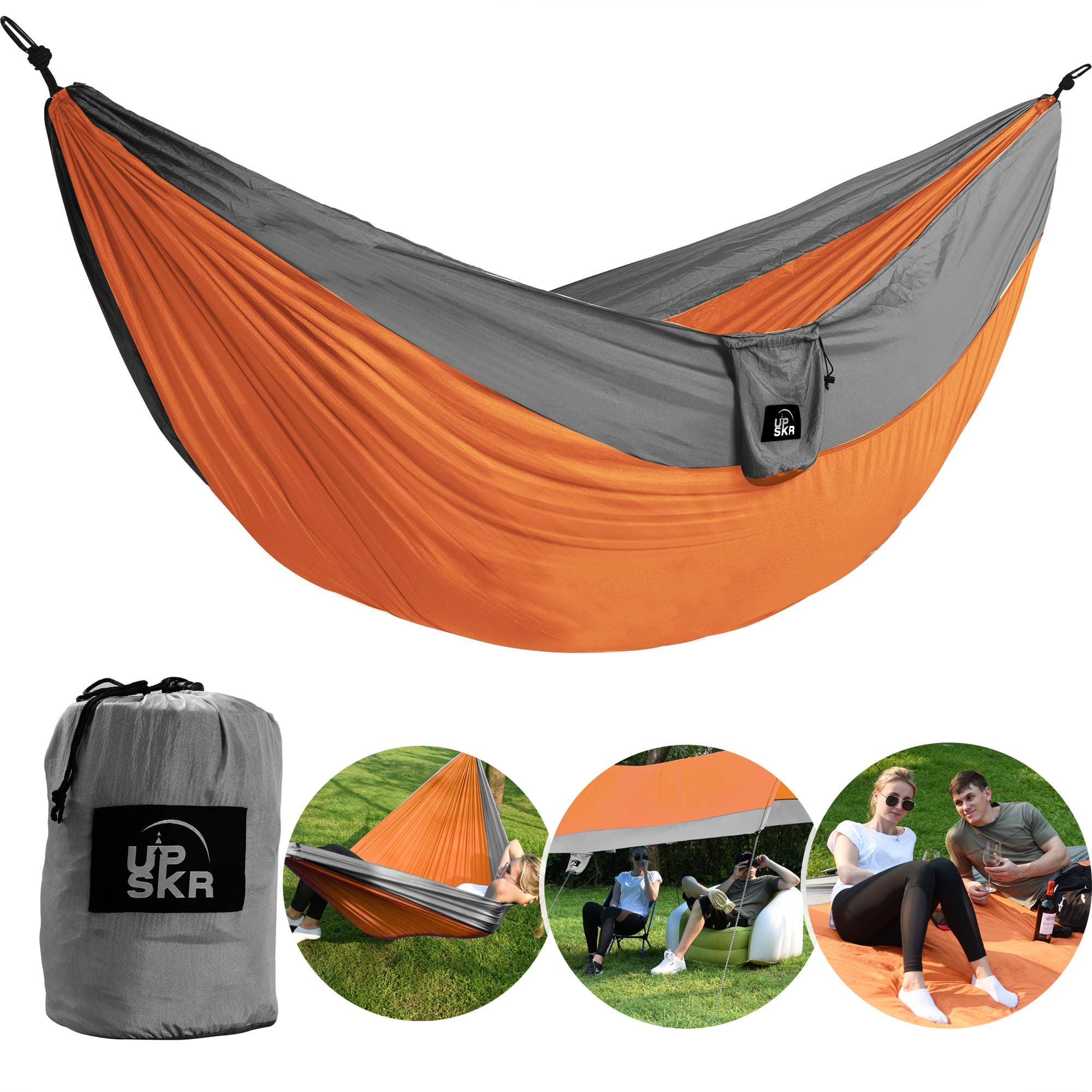 Camping Hammock Double & Single Waterproof Lightweight Parachute Heavy-Duty Carabiners with Tree Straps - USA Based Hammocks Brand Gear, Indoor Outdoor Backpacking Survival & Travel, Portable