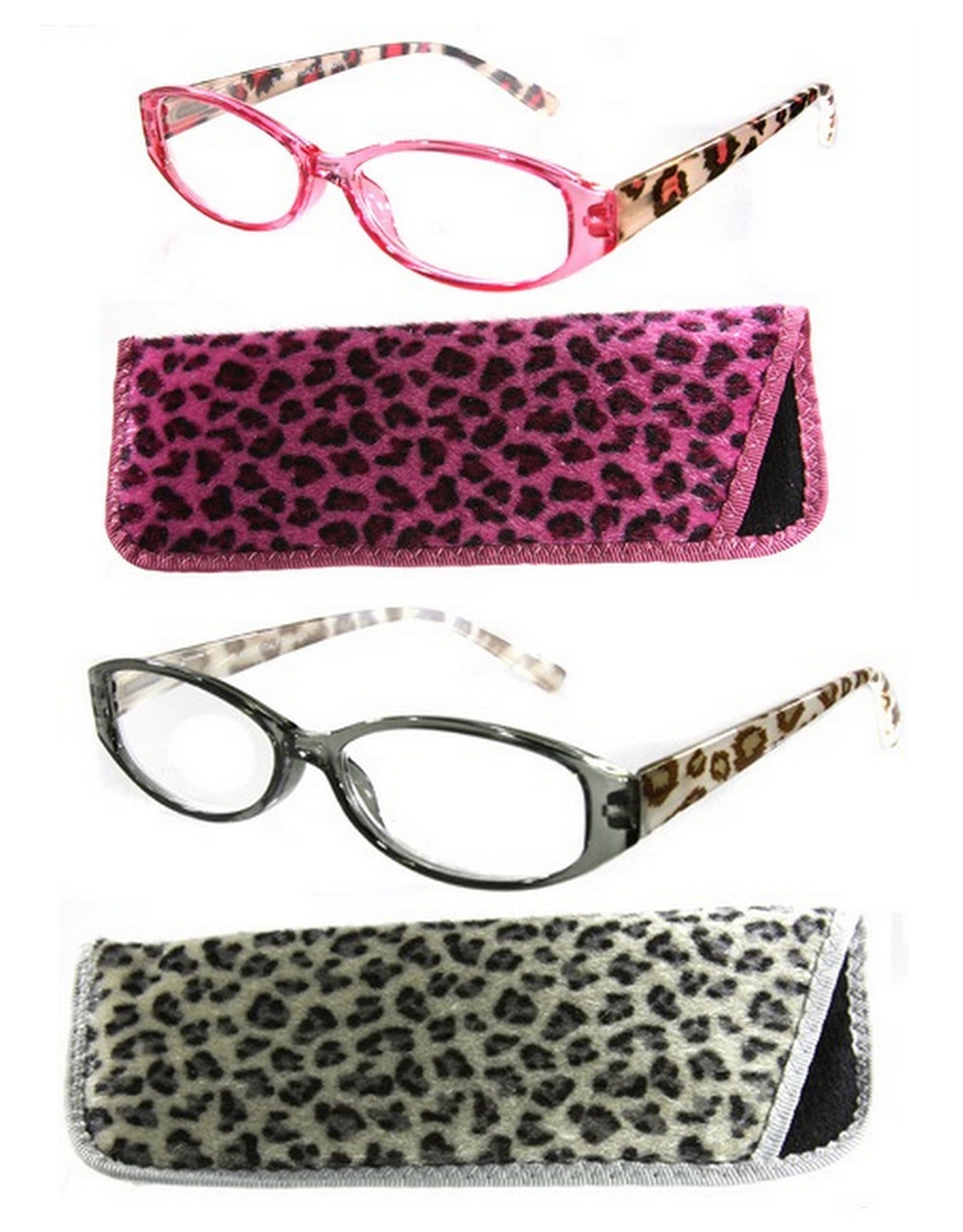 Leopard Print Reading Glasses Plus Matching Case 2 Pack Asst 1.25
