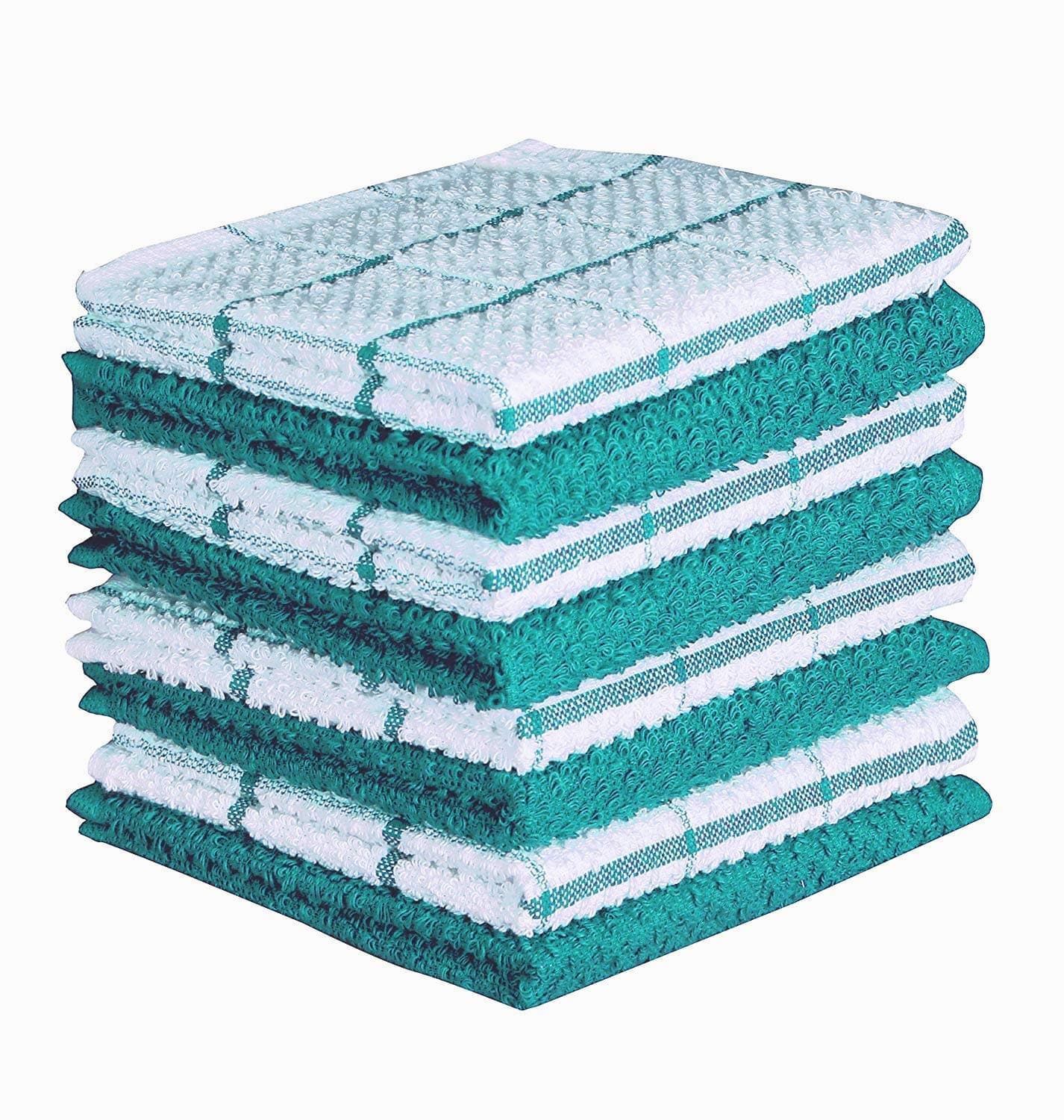 AMOUR INFINI Kitchen Dish Cloths Set of 8 – Highly Absorbent, Super Soft Terry Cotton Dishcloth (12"x12" Inch) Wash & Cleaning Cloths for Kitchen & Dishwashing (Turquoise)