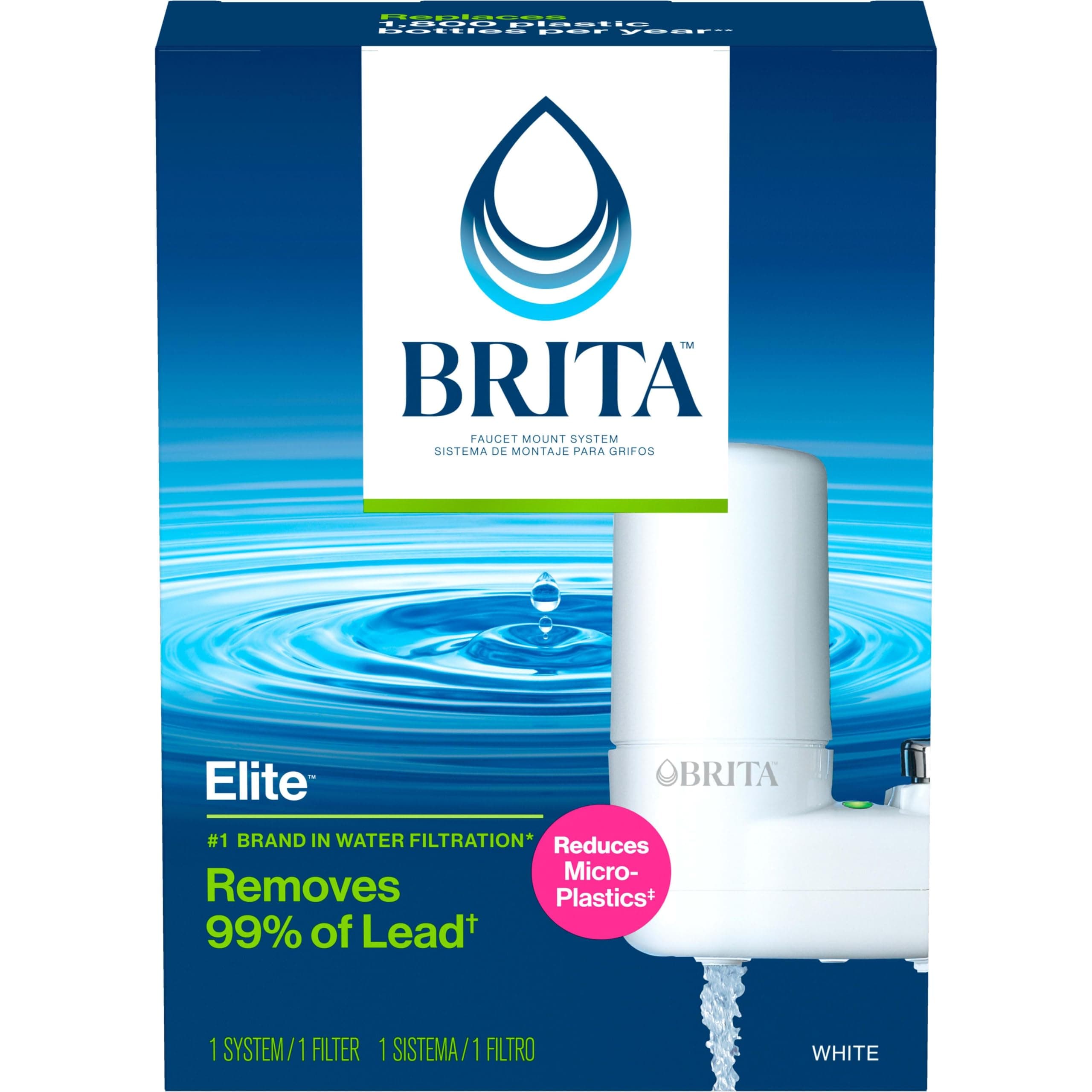 Brita Faucet Mount Water Filter System, White, No-Wait Filtration, Easy Install, Multi-Use Tap Water Filter for Kitchens, Bathrooms & Small Spaces