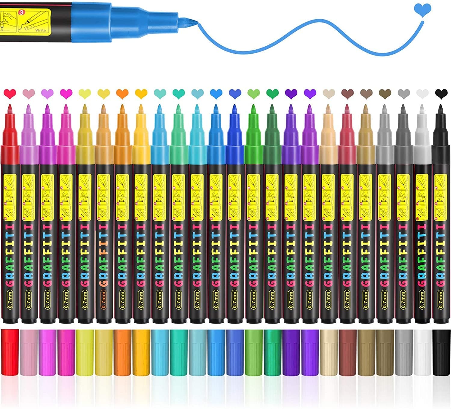 Emooqi Acrylic Paint Pens, Marker Pens for DIY Craft Projects Waterproof Paint Art Marker for Rock Painting, Ceramic, Glass,Canvas,Mug,Wood,Metal-0.7mm fine tip (24 PCS)