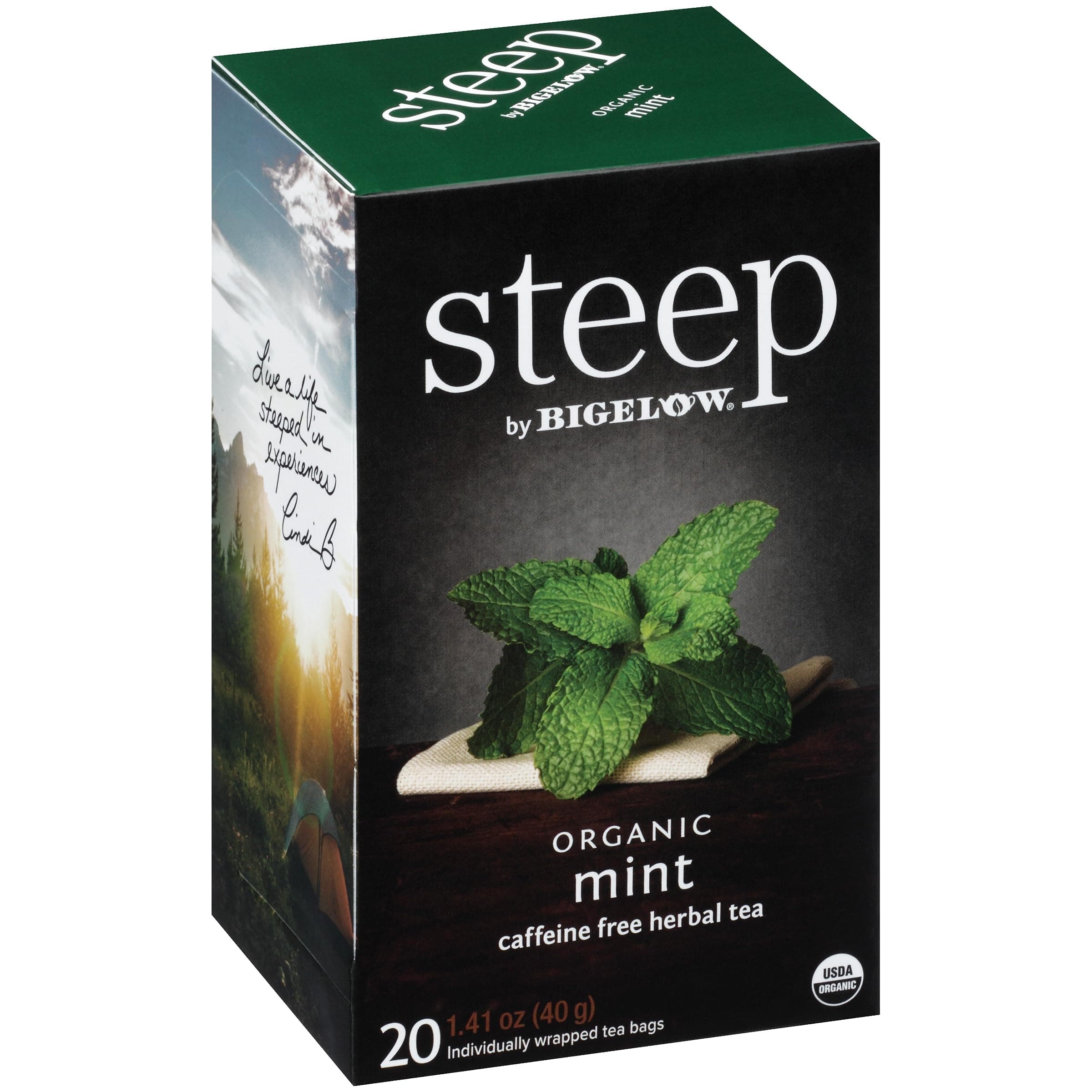 steep by Bigelow Organic Mint Herbal Tea, Caffeine Free, 20 Count (Pack of 6), 120 Total Tea Bags