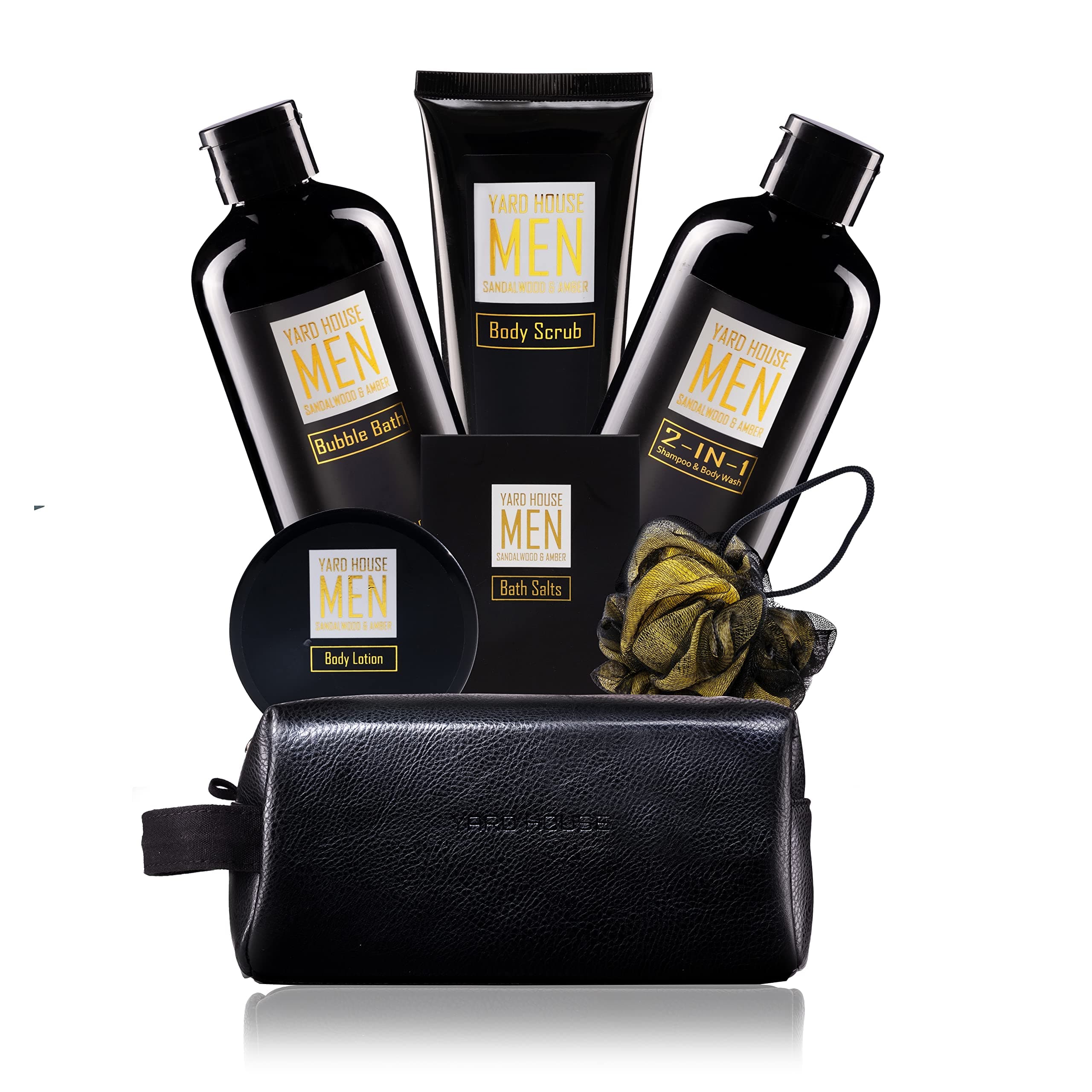 YARD HOUSE Bath and Body Spa Gift Baskets Set for Men - Sandalwood Amber - 7P...