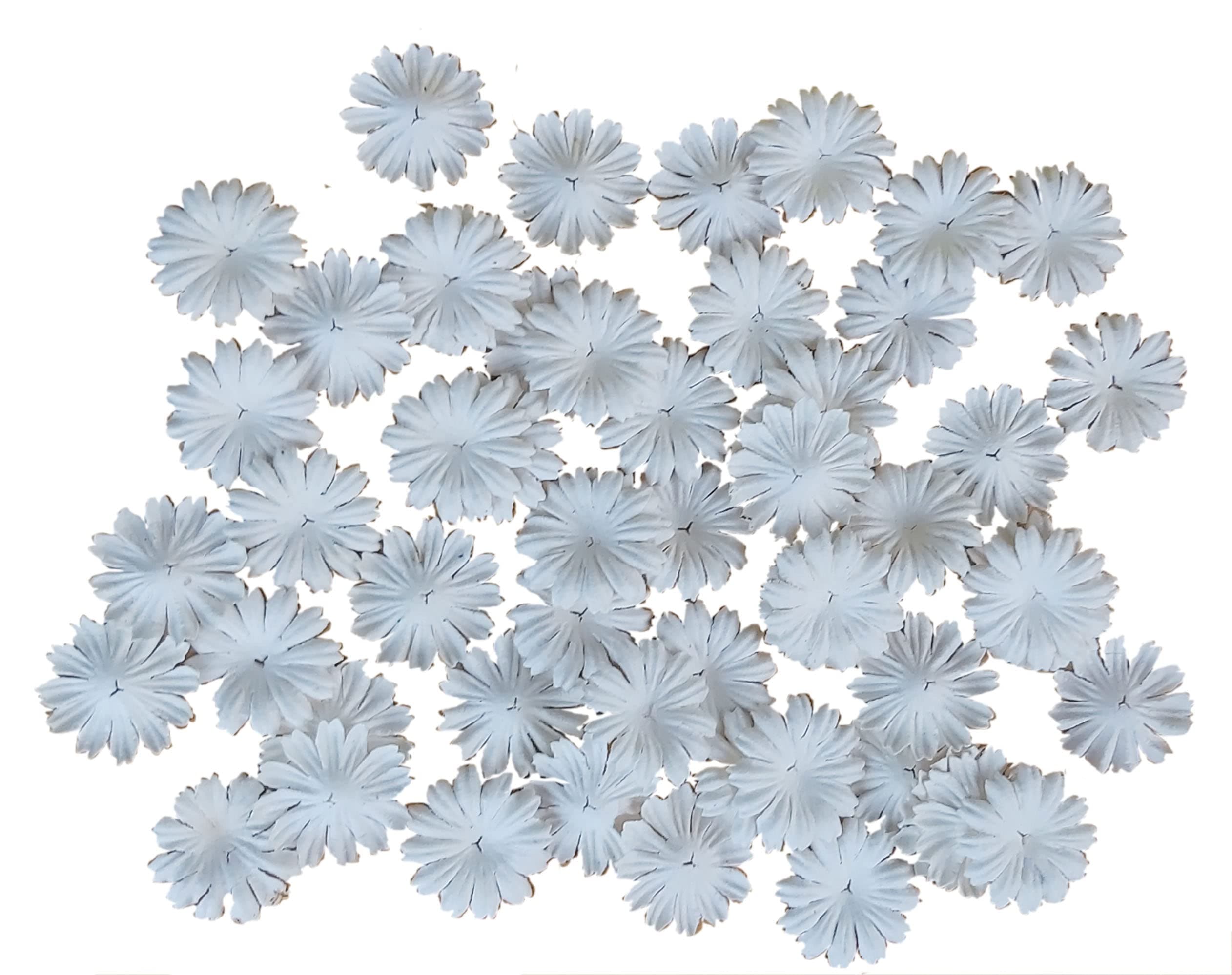 100 pcs Mulberry Daisy Paper Flower for Craft Embellishment Scrapbooking (White)