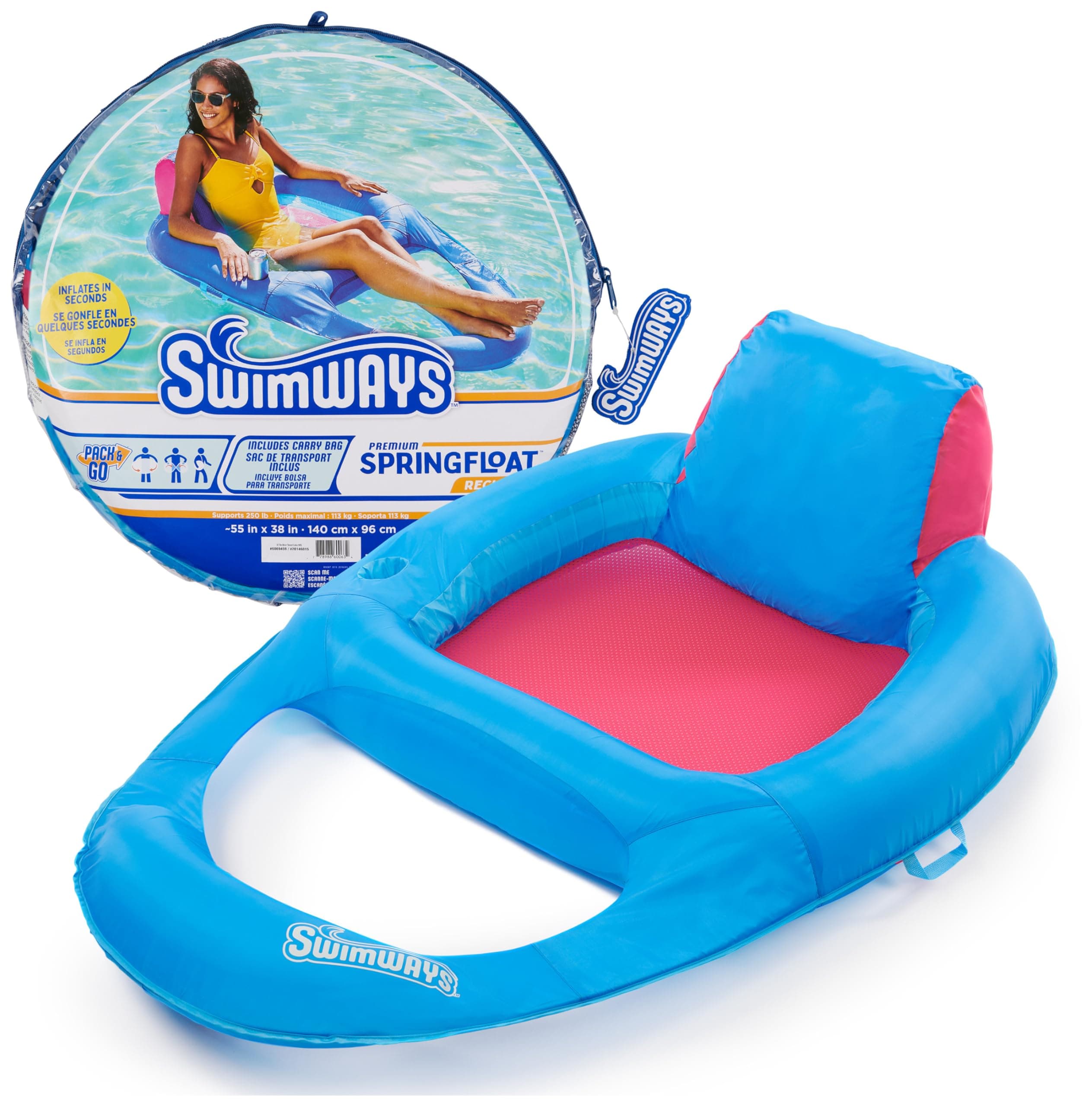 Spring Float Premium Recliner Pool Lounger, Inflatable Pool Floats Adult with Fast Inflation for Ages 15 & Up
