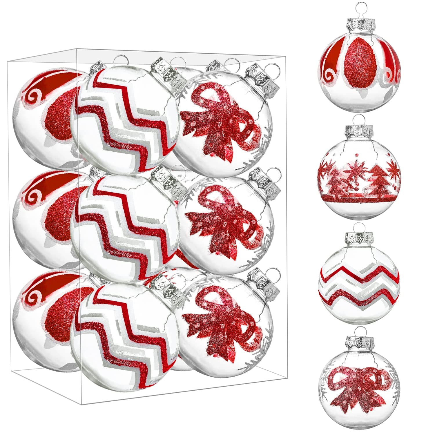 Joiedomi 12 Pcs 3.15” Christmas Ball Ornaments Fancy Ornaments Set for Christmas Tree Holiday Indoor and Outdoor Christmas Decorations, Xmas Tree Ornaments (Red White)