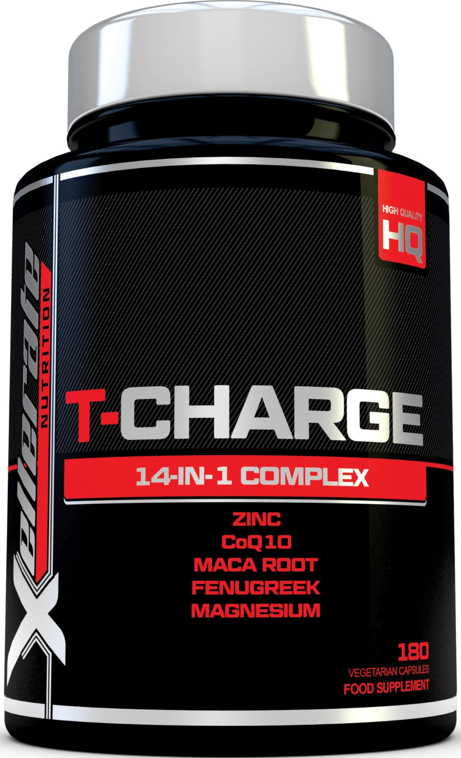 T-Charge for Men Supplement - 180 Vegetarian Capsules - Complex with 14 Active Ingredients Including Zinc, Magnesium & Maca Root - Made in The UK - Xellerate Nutrition