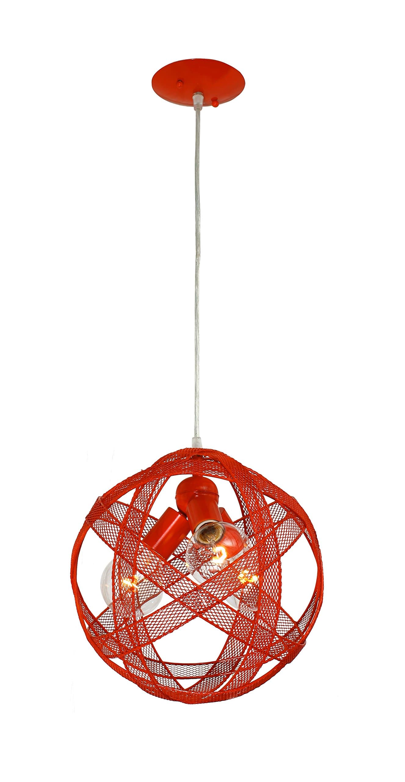 Varaluz at-Mesh-Sphere 3-Light Pendant - Radioactive Tangerine Finish