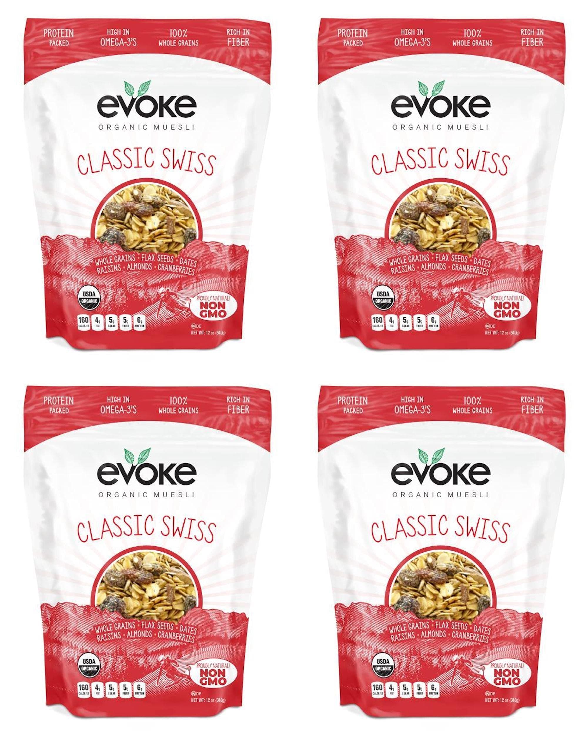 Organic Muesli, Classic Swiss, 12 ounces, PACK OF 4 - Low Sugar, Enjoy cold or hot! Overnight Oats, Bircher Muesli Cereal! Non GMO, Vegan