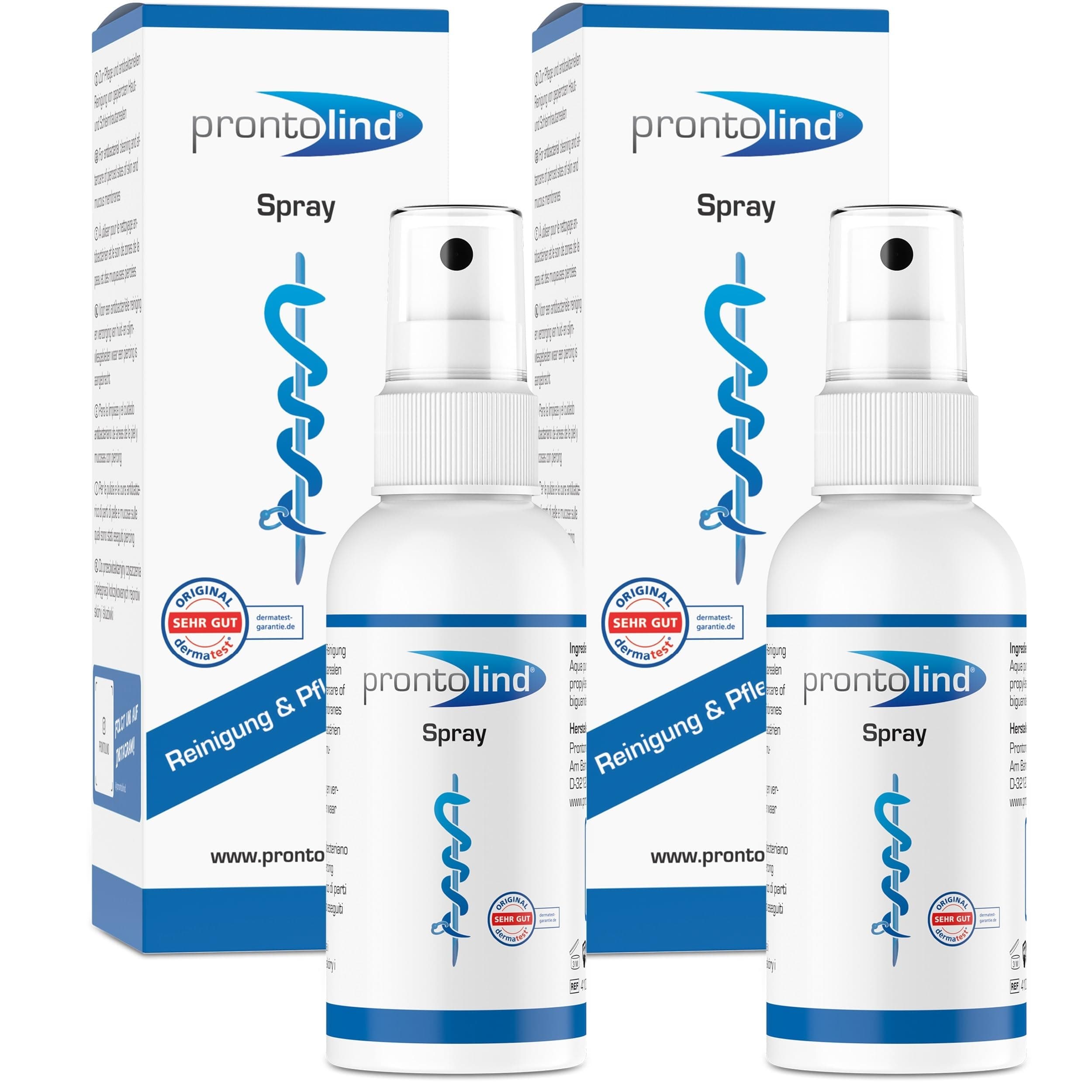 Prontolind Spray 75ml - for Antibacterial Cleaning and Care of Piercings, Tunnels, Plugs and Body modifications (2-Pack)