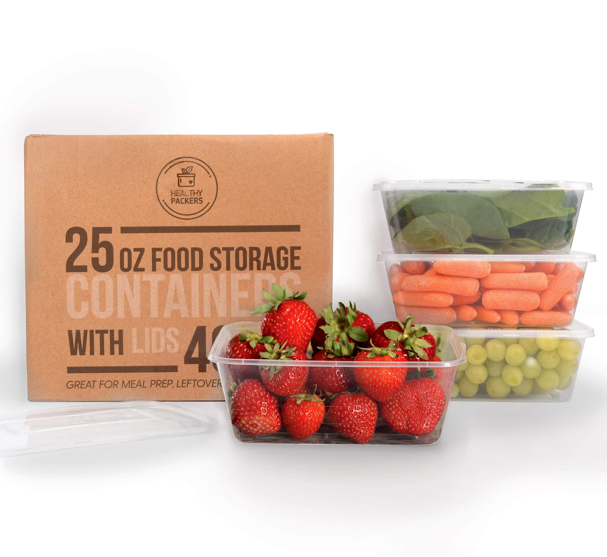 Healthy Packers Plastic Food Storage Containers with Lids 25 oz - Freezer Storage Containers with Lids - Freezer Safe, BPA Free, Reusable (Set of 40)