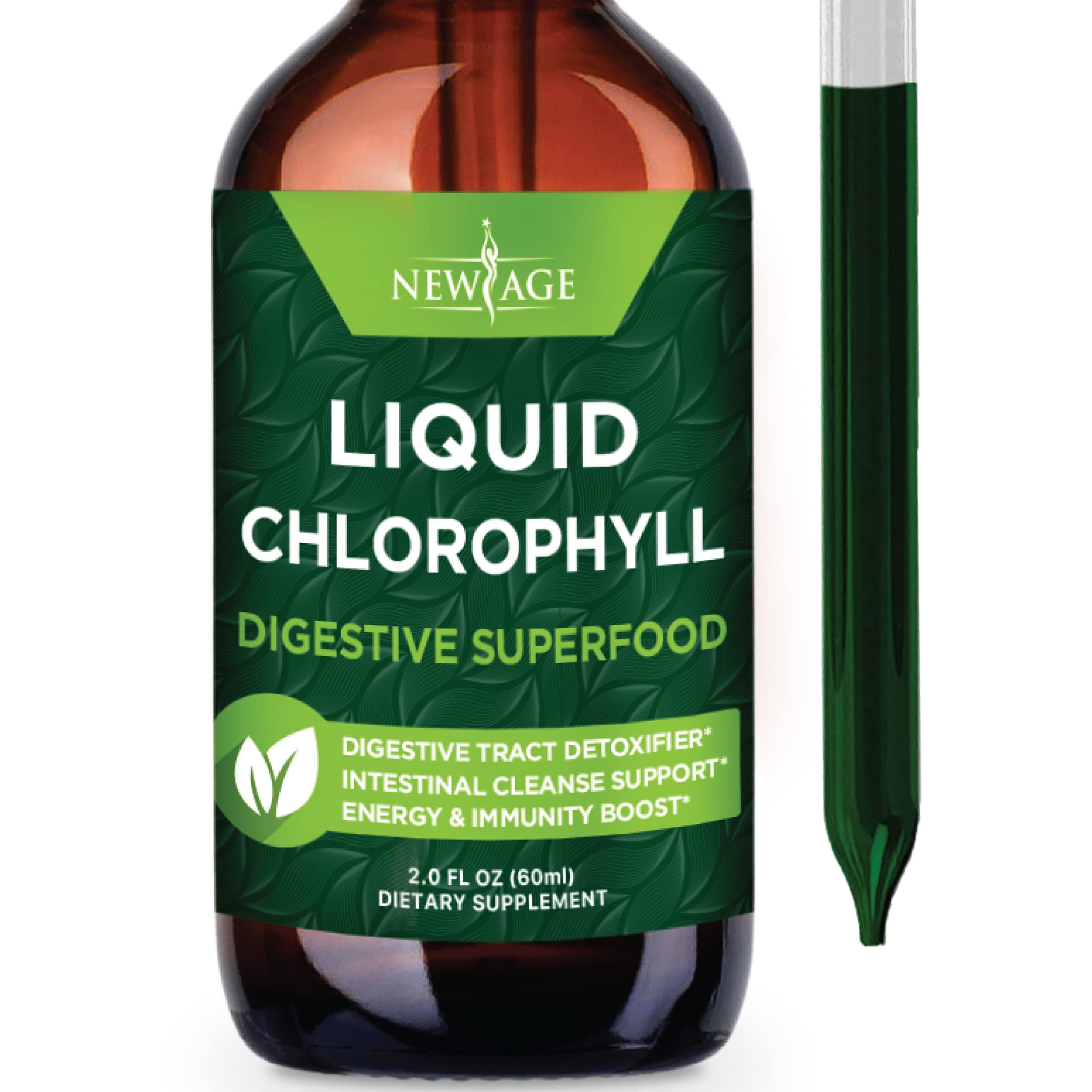 NEW AGE Chlorophyll Liquid Drops - Natural Concentrate – Energy Booster, Digestion and Immune System Supports, Internal Deodorant, Liver Function - (2 Fl Oz (Pack of 1))