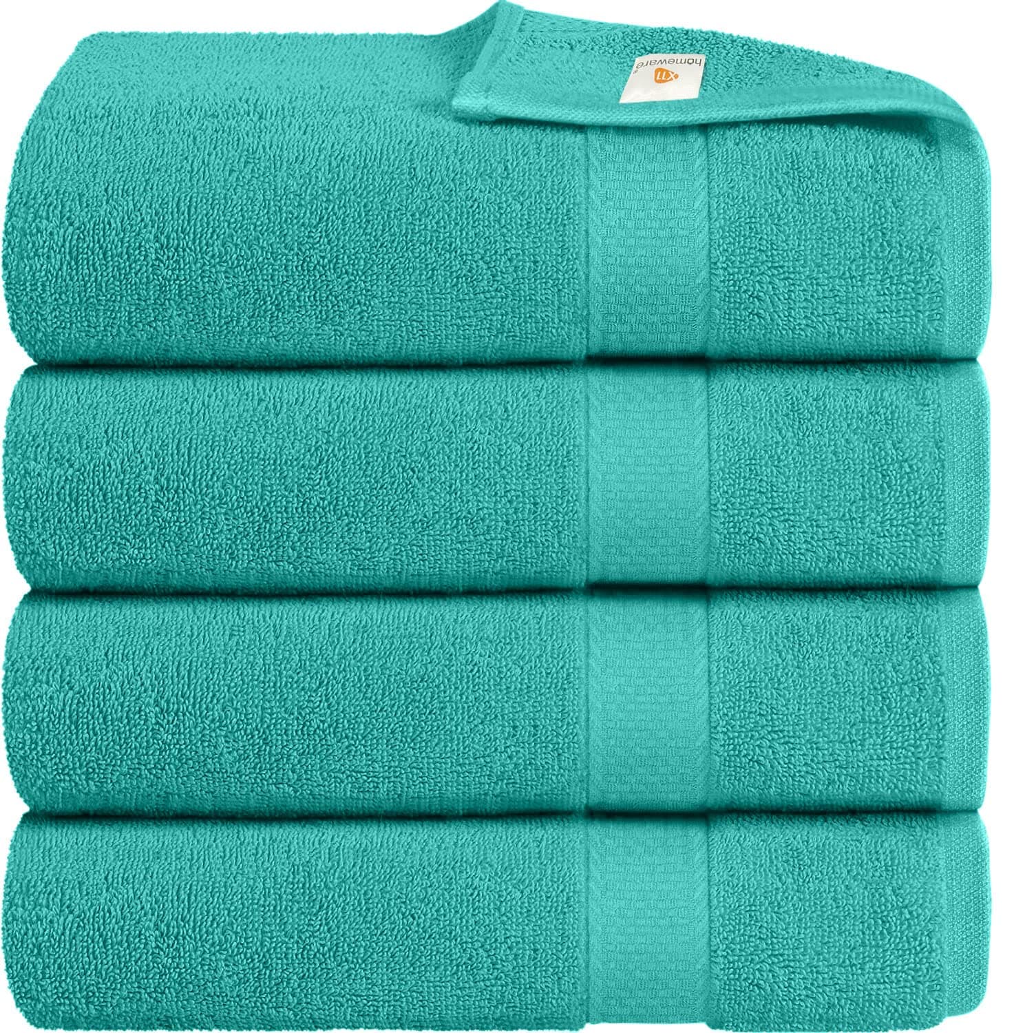 Bath Towels Pack of 4 Egyptian Cotton Towel Set Highly Absorbent Soft Bathroom Towels Set of 4 Ring Spun Cotton Quick Dry Large Towels (Turquoise)