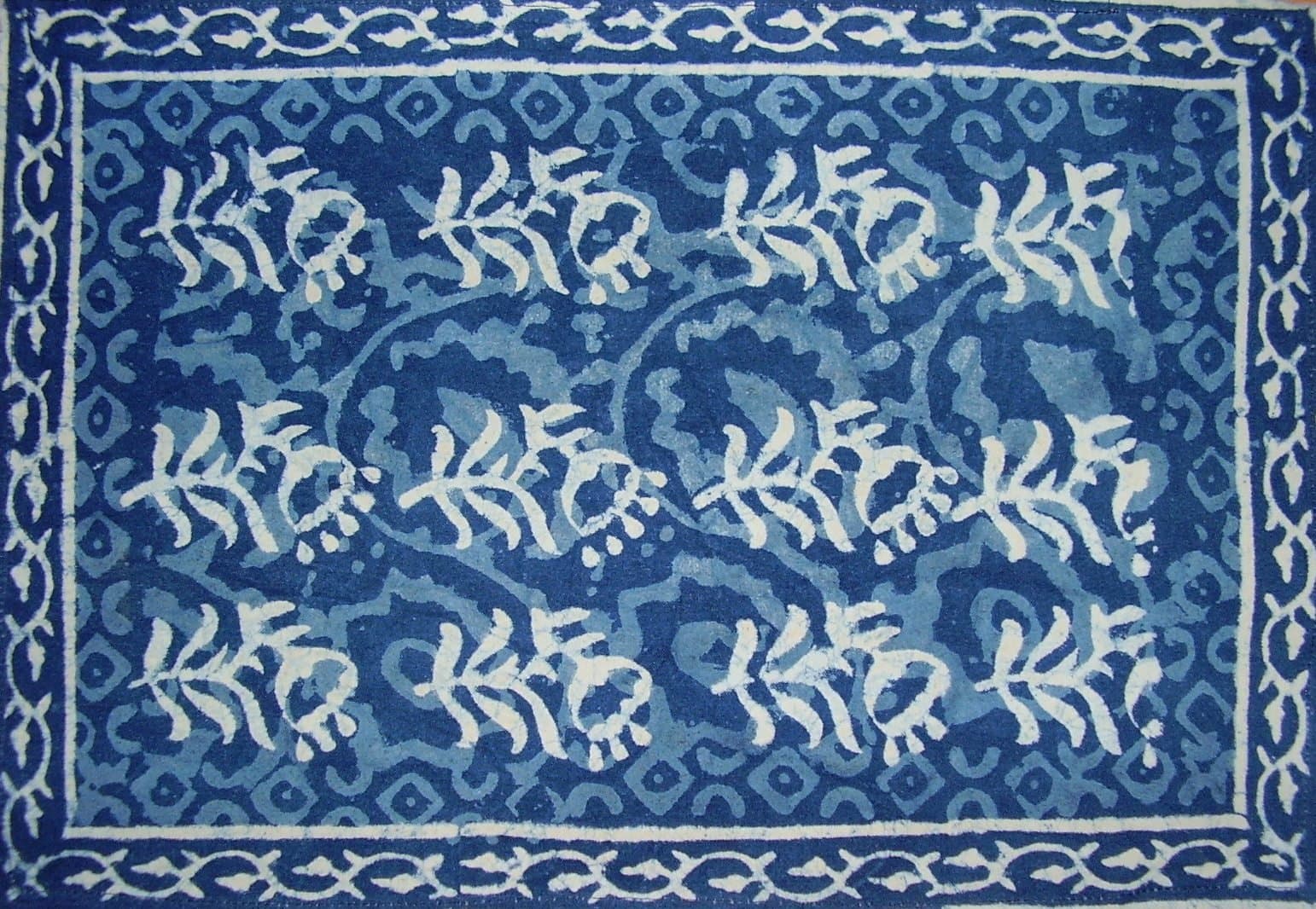 Indigo Dabu Block Print Cotton Table Placemat 19" x 13" Blue
