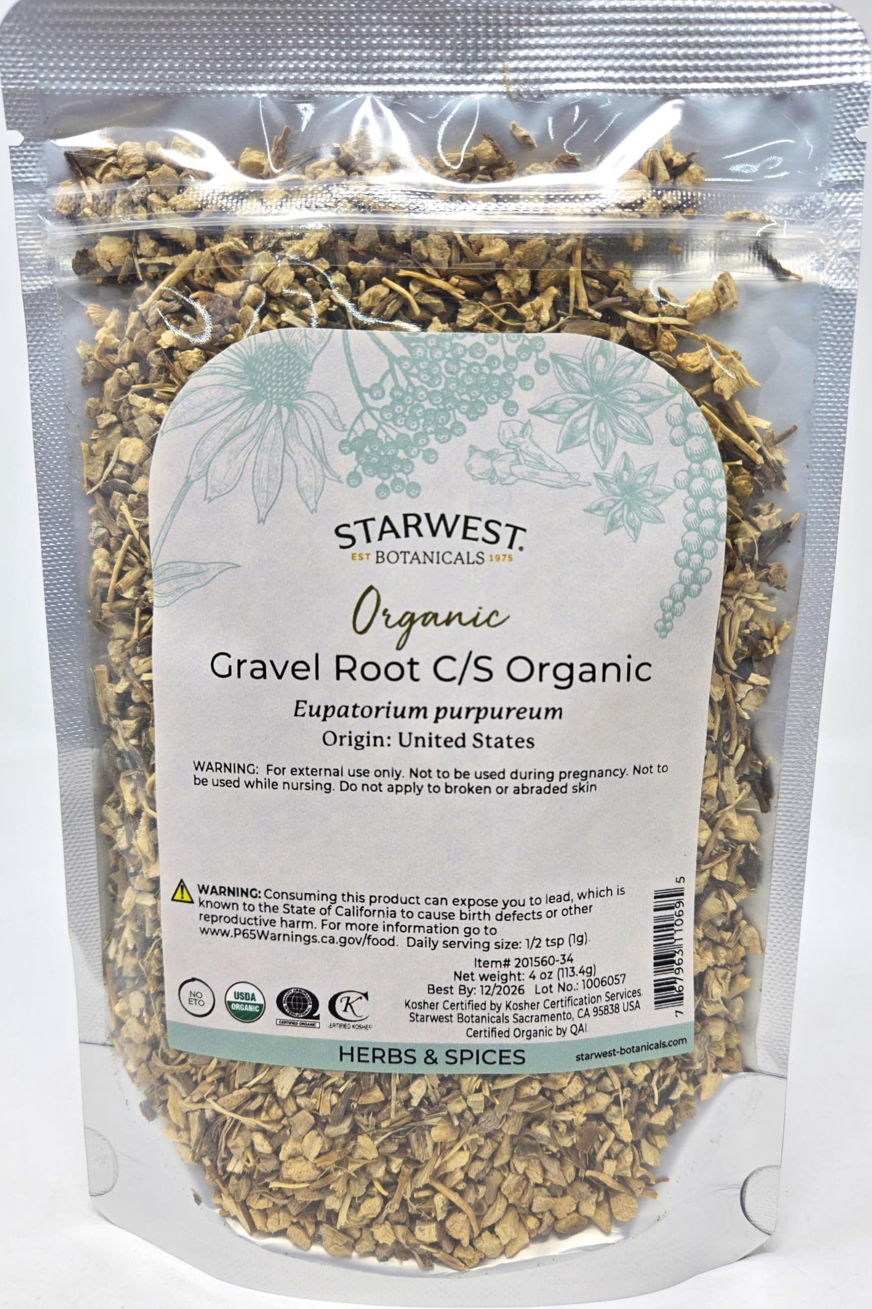 Gravel Root Cut & Sifted - Eupatorium purpureum, 4 Oz,(Starwest Botanicals)