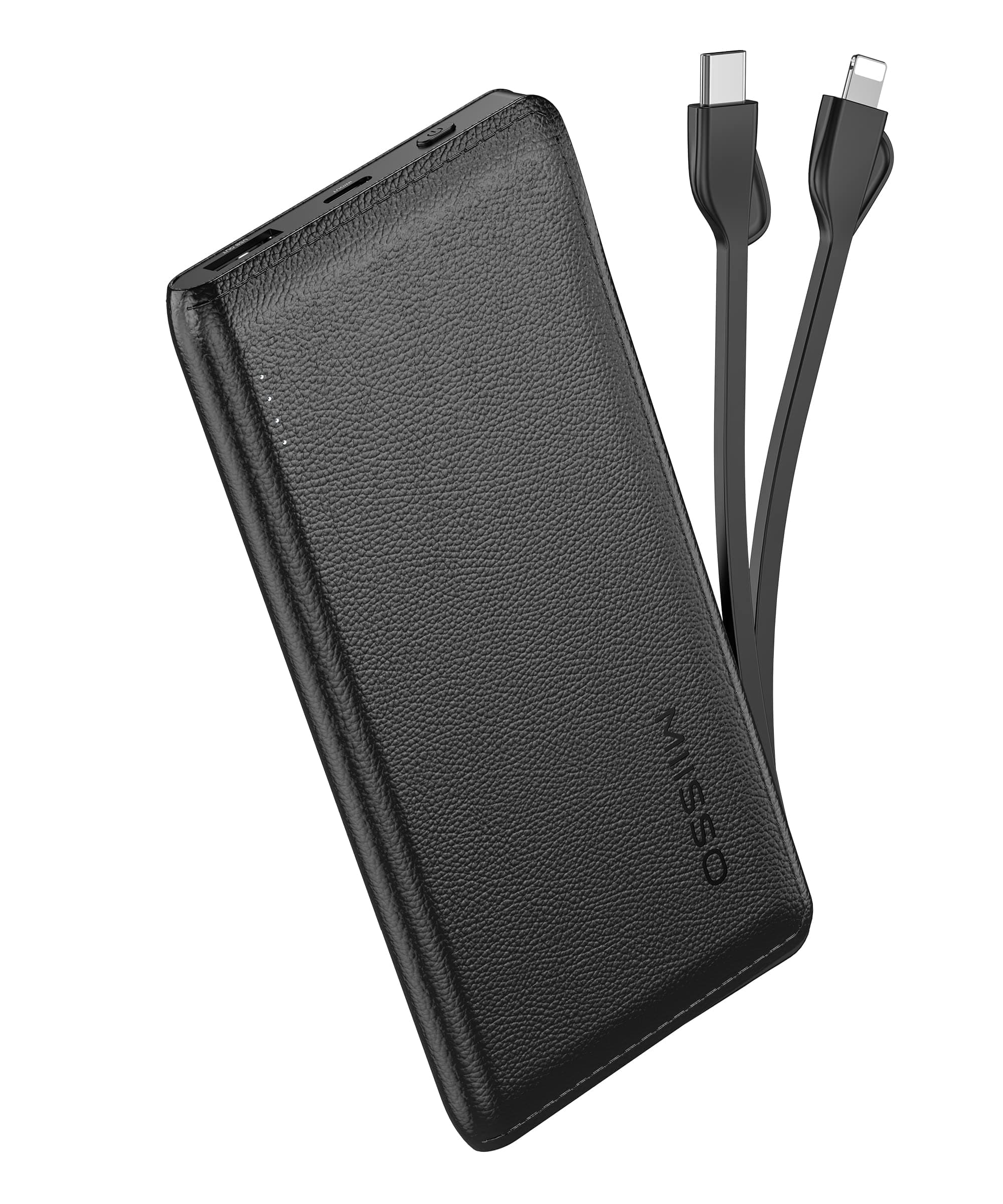 10000mah Built in Cables Portable Phone Charger, 10000 Built in Type C Cords External Battery Power Bank Battery Pack for Cell Phone with Type-C in & Out Compatible with iPhone and Other Smart Device