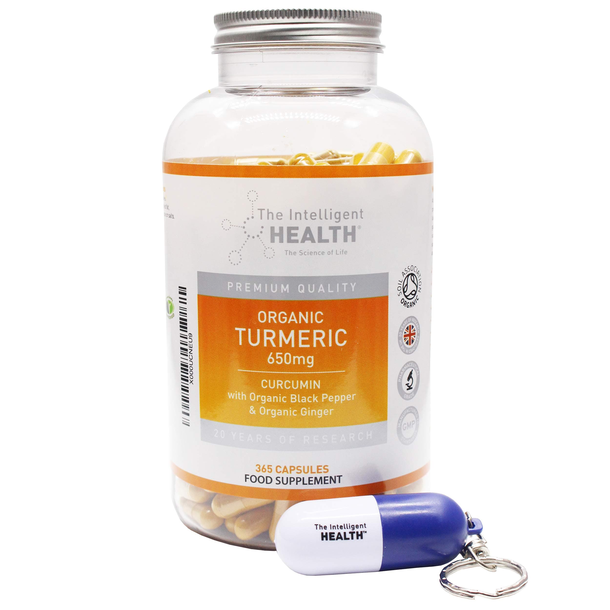 Organic Turmeric Curcumin 356 Capsules, Premium Quality Nutritional Supplement, Natural Tablets with Organic Ginger & Black Pepper, Vegan Friendly w. Free Pill Bottle Keyring by The Intelligent Health