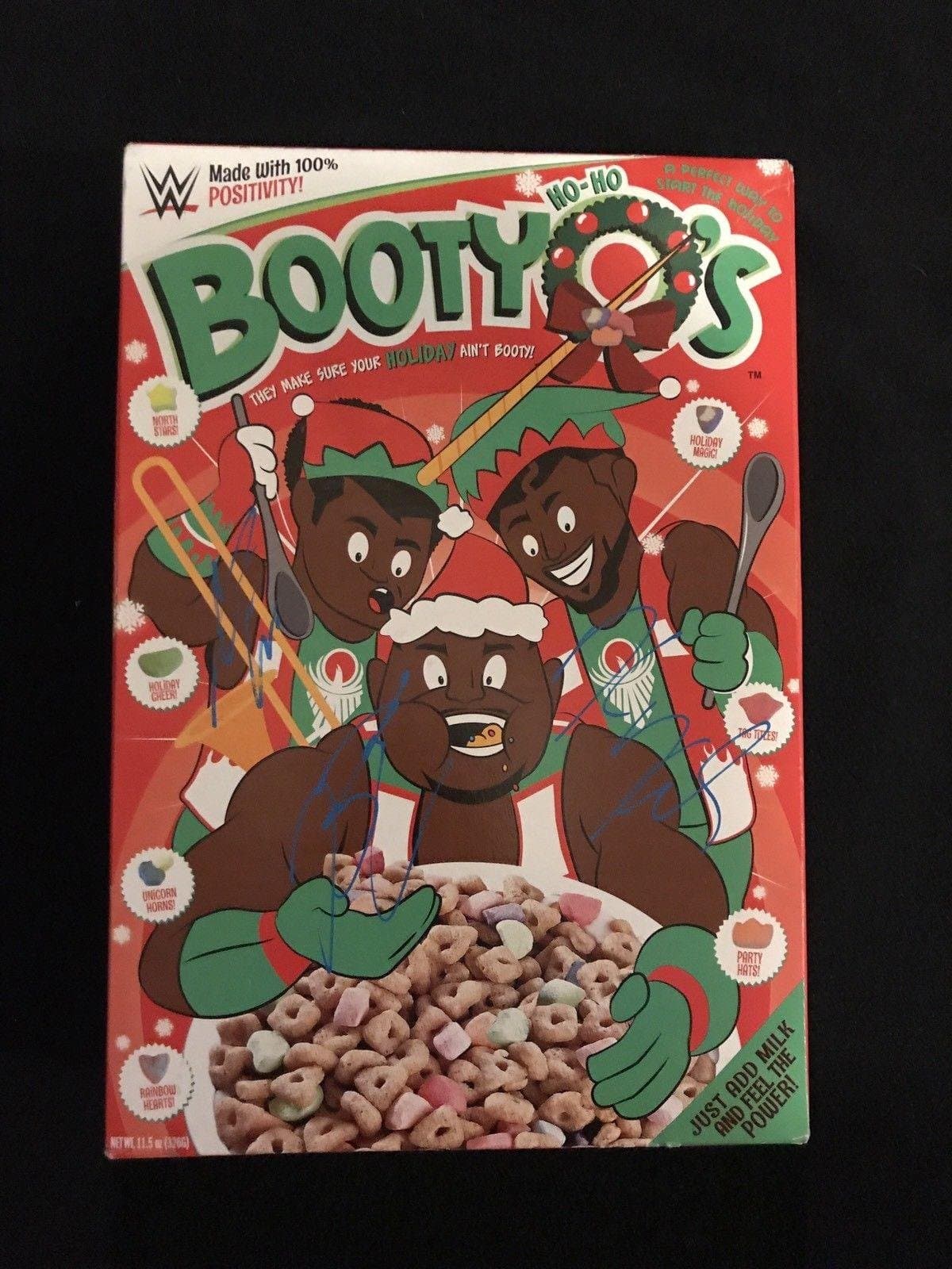New Day Signed Booty O's Christmas Cereal Box WWE Woods Big E Kofi Kingston - Autographed Wrestling Cards