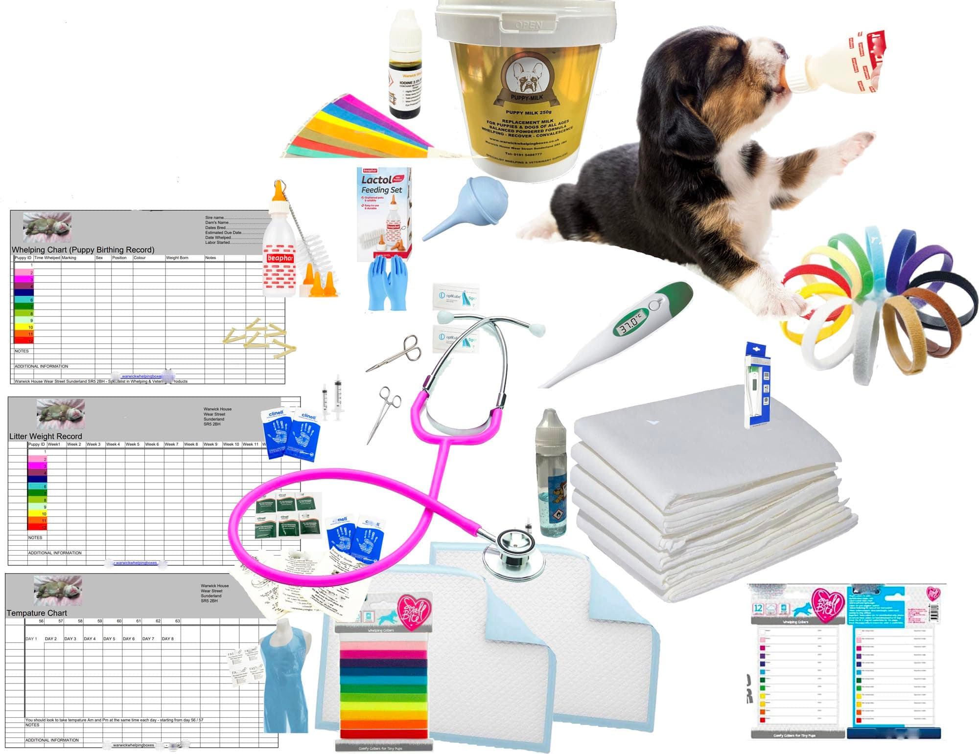 Complete Deluxe Whelping Puppy Kit, Aspirator, Lactol Puppy Milk & Bottle, Whelping Guides, Cord Clamps etc Full Kit