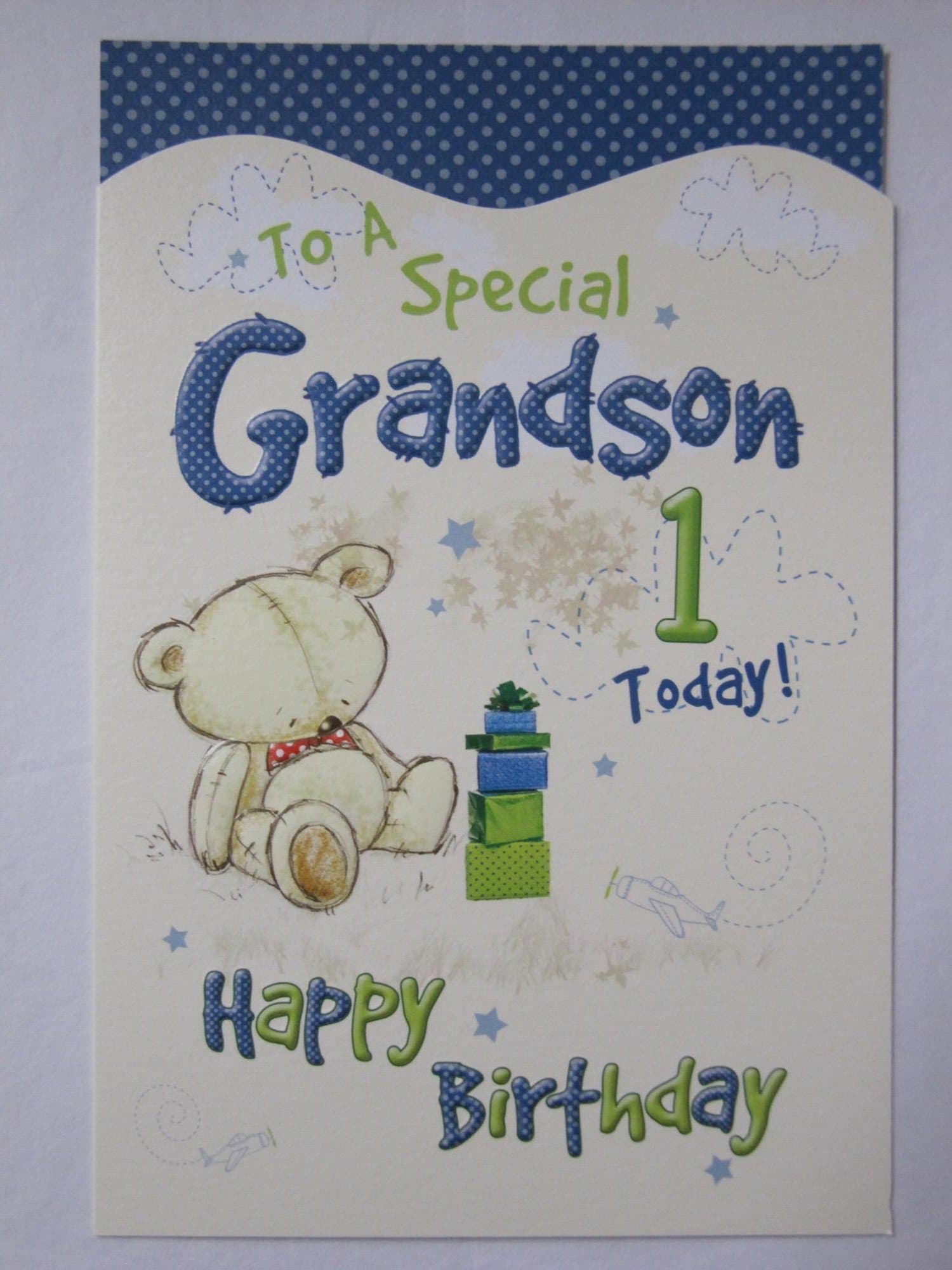 WONDERFUL COLOURFUL TO A SPECIAL GRANDSON 1 TODAY 1ST BIRTHDAY GREETING CARD