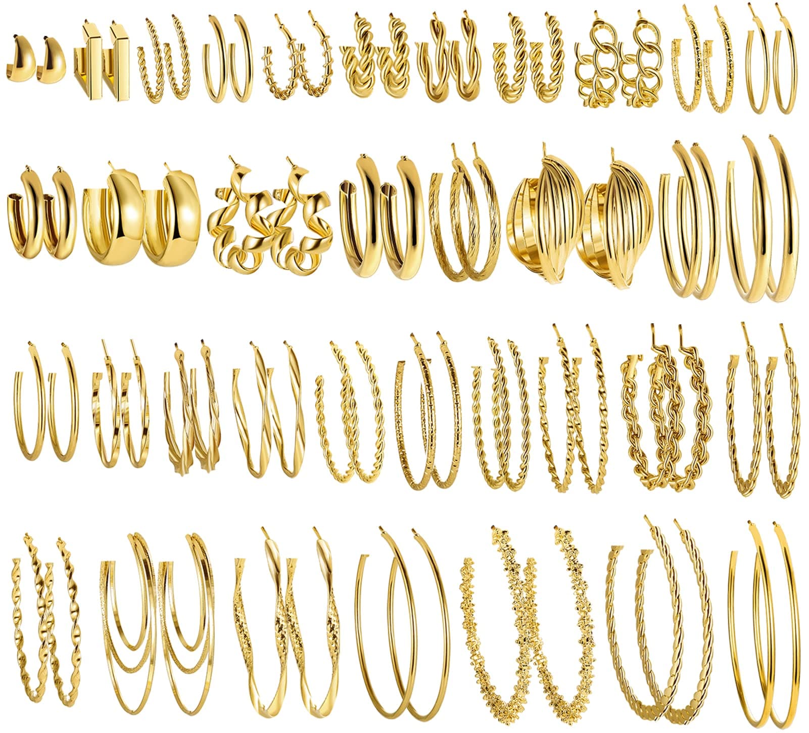 36 Pairs Gold Hoop Earrings for Women, Chunky Gold Hoop Earrings Multipack,Hypoallergenic Big and Small Gold Earrings Set for Birthday Party Jewelry Gift