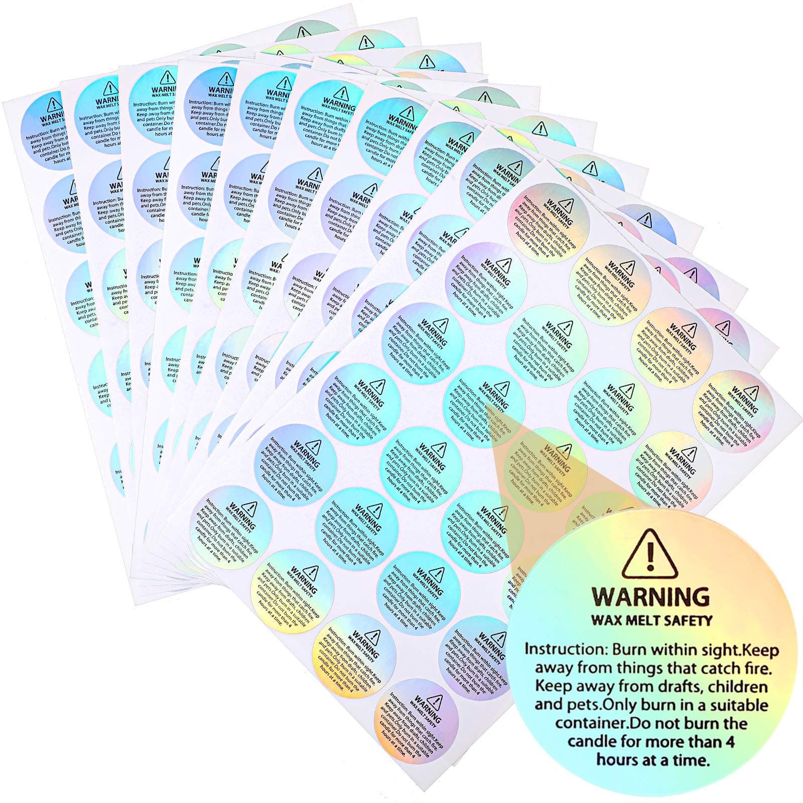 Holographic 240 Pcs Candle Warning Labels Candle Jar Container Stickers Wax Melting Safety Stickers for Jars Tins Containers Making Supplies