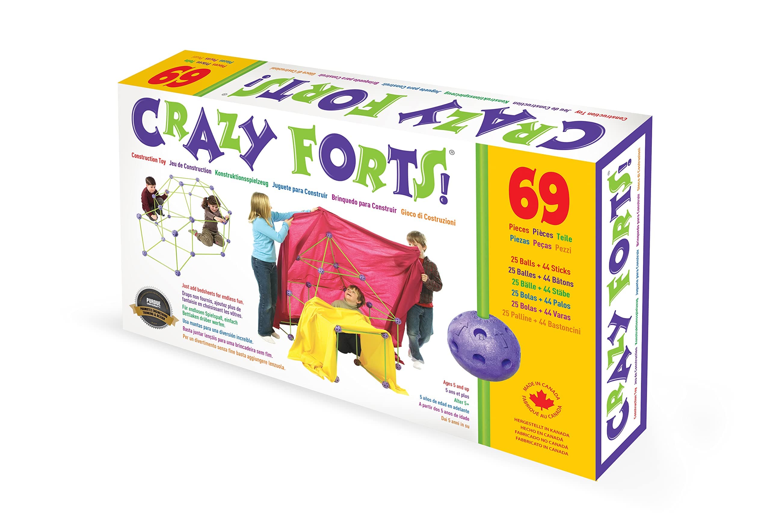 Crazy Forts Standard edition, Purple, 69 pieces, Fort Building Kit for Kids, Indoor or Outdoor STEM Playhouse Construction Toy