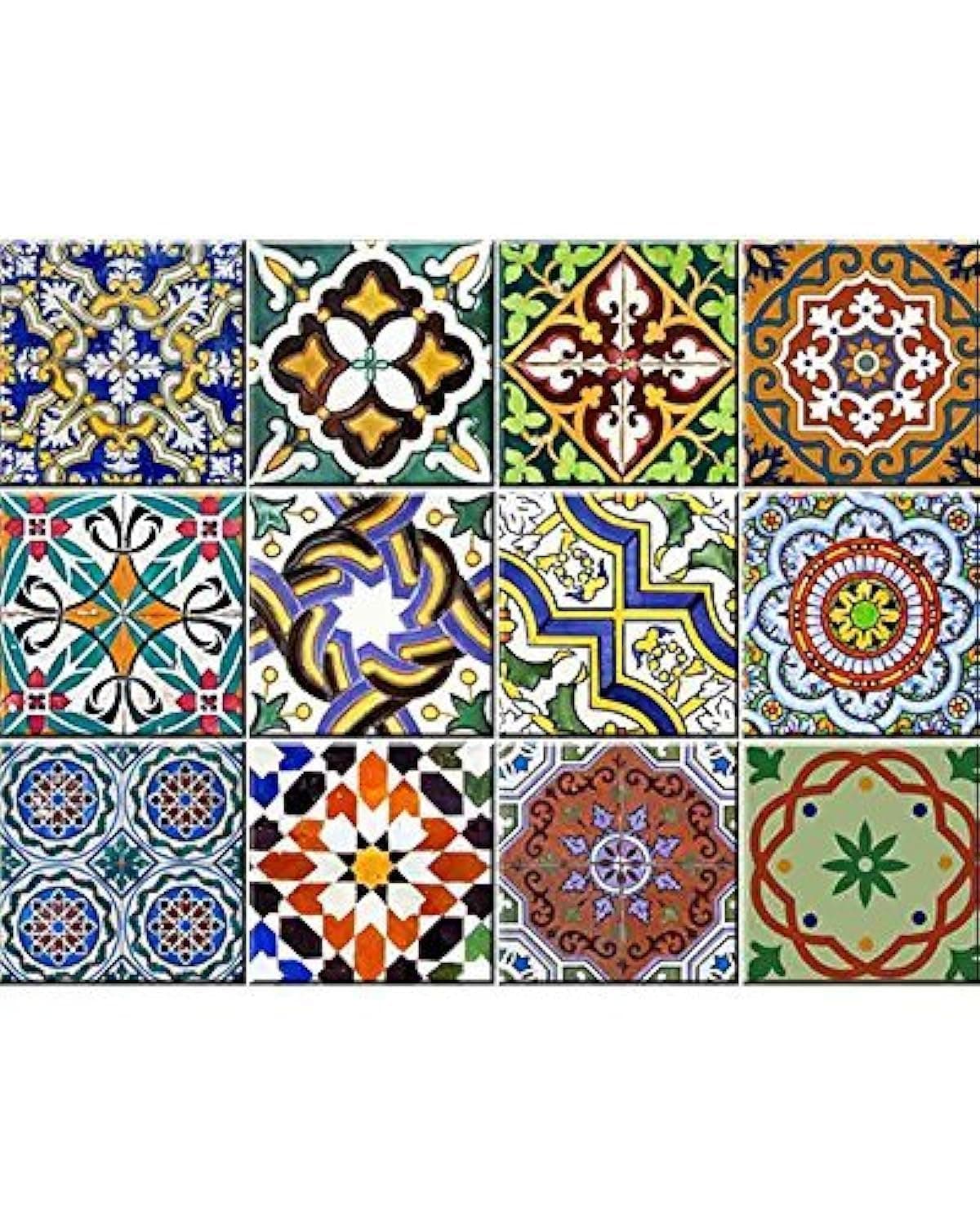 Tile Stickers 24 PC Set (2 X 12PC) Authentic Traditional Talavera Tiles Stickers Bathroom & Kitchen Tile Decals Easy to Apply Just Peel & Stick Home Decor 15x15 CM (bathroom Tile Stickers AB2)