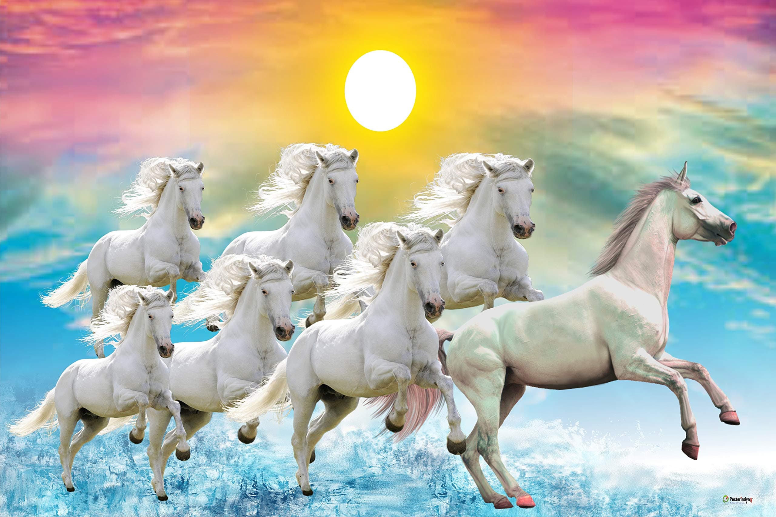 Posterindya 7 Horse Canvas Paintings (Large 24x16 Inch)