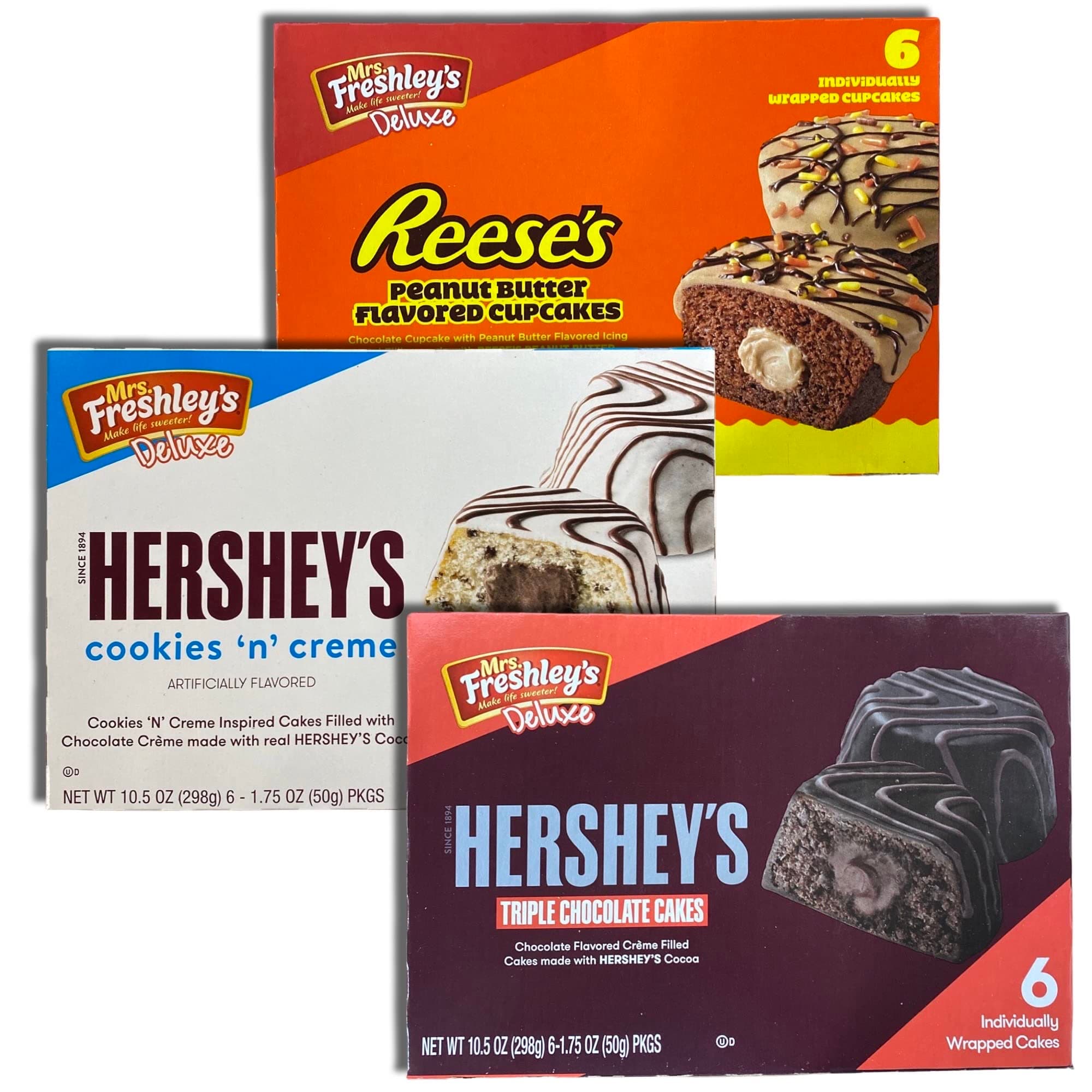 Tribeca Curations | Mrs. Freshley's Snack Cakes Combo Packs Bundled by Tribeca Curations | (Peanut Butter / Cookies n Cream & Chocolate Cakes) 18 Count