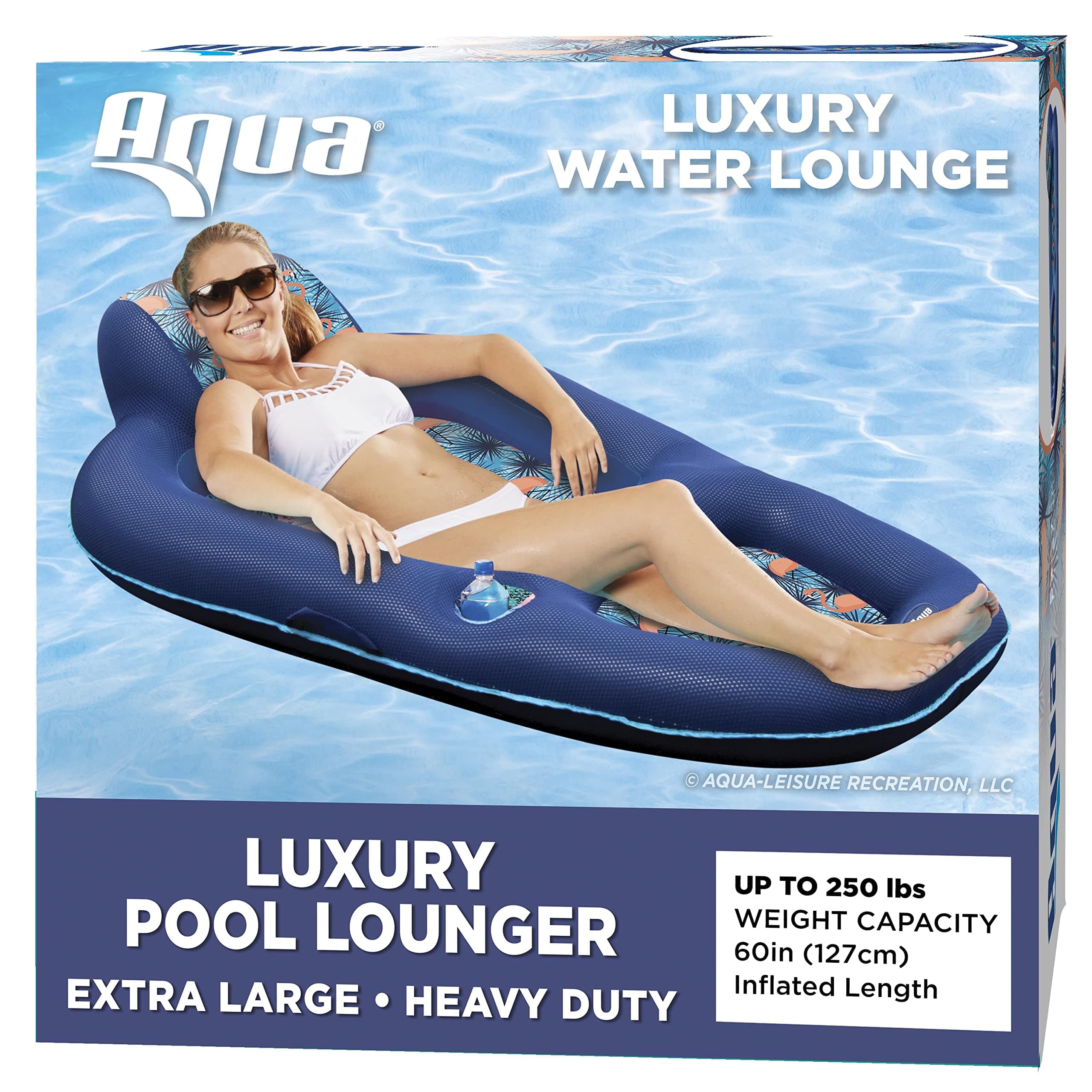 Aqua Luxury Water Lounge, X-Large, Inflatable Pool Float with Headrest, Backrest & Footrest, Palm Beach Flamingo