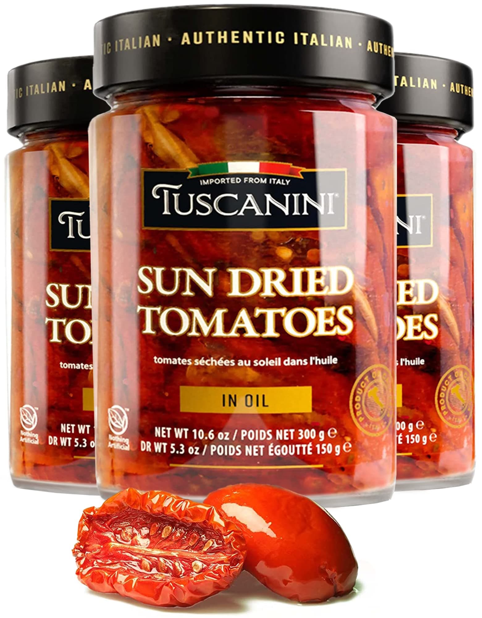 Tuscanini Premium Sun-dried Tomatoes in Olive Oil, 10.6 oz, (3 Pack) Product of Calabria Italy | Julienne Cut | Nothing Artificial | Kosher (including Passover)