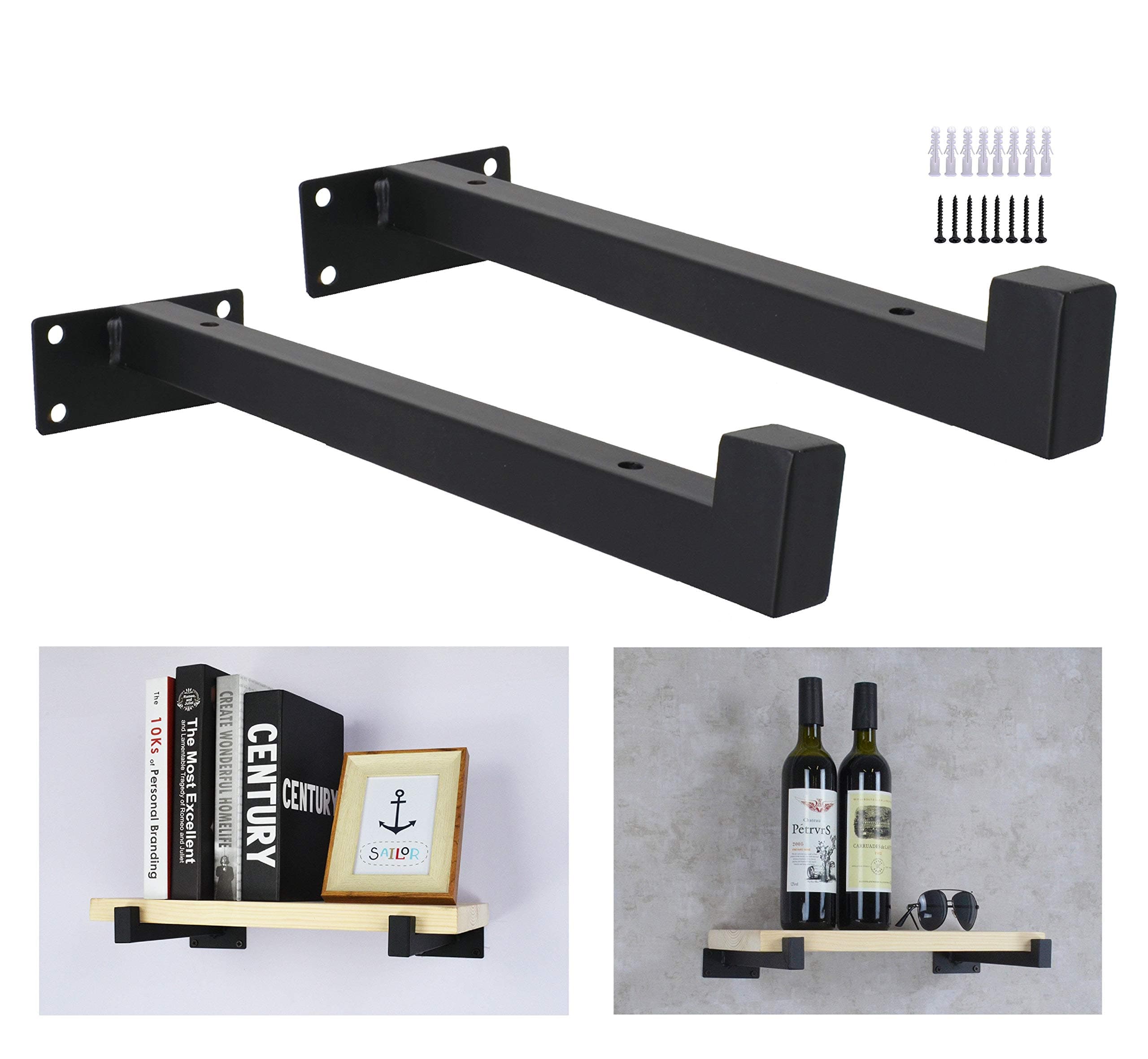 OVOV Industrial Shelf Brackets Black Iron Heavy Duty Farmhouse Wall Mounted Brackets for Floating Shelves