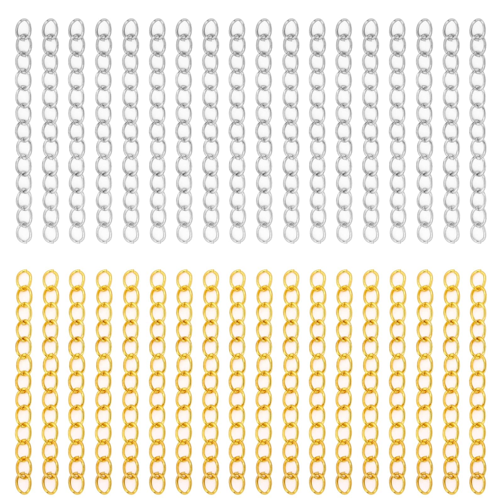 Mozeat Lens 200Pcs Chains For Jewelry Making, Bracelet Chain Extender Silver And Gold Extension Tails Necklace Removable Making Necklaces Bracelet, Anklets, Key