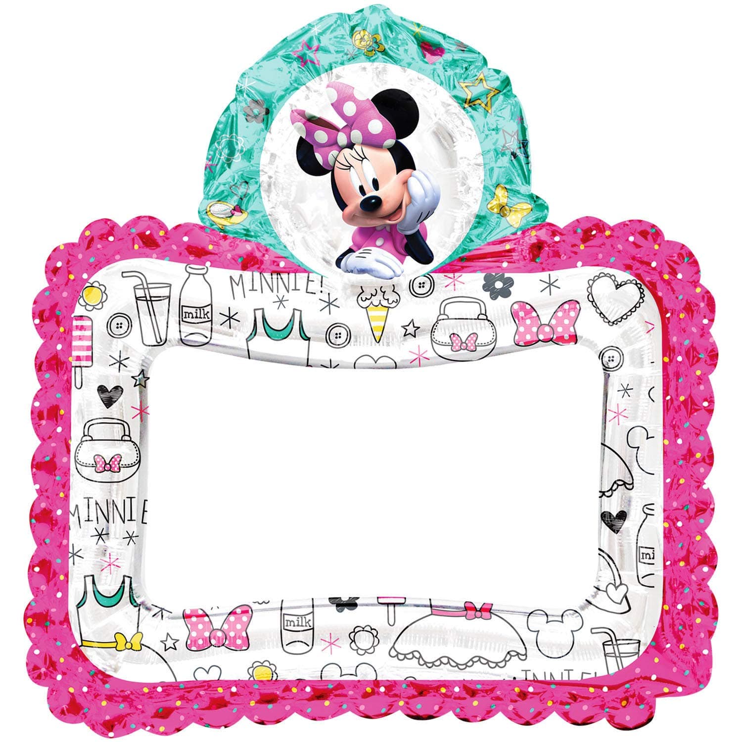 Anagram Amscan 110407-01 - Folienballon Selfie Frame Minnie Maus Happy Helpers, Quadratisch, Größe 66 x 68 cm, Heliumballon, Multi-Colour