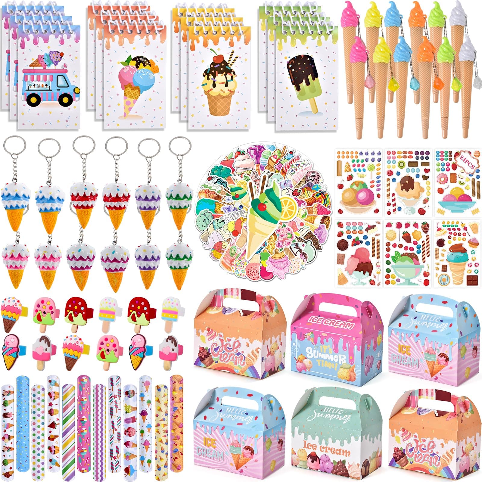 134 Ice Cream Party Favors Two Sweet Birthday Party Supplies Notebook Pen Box Ring Sticker Toy Gift Goodie Bag Stuffer Kid Girl Candyland Decorations Donut Ice Cream Party Supplies