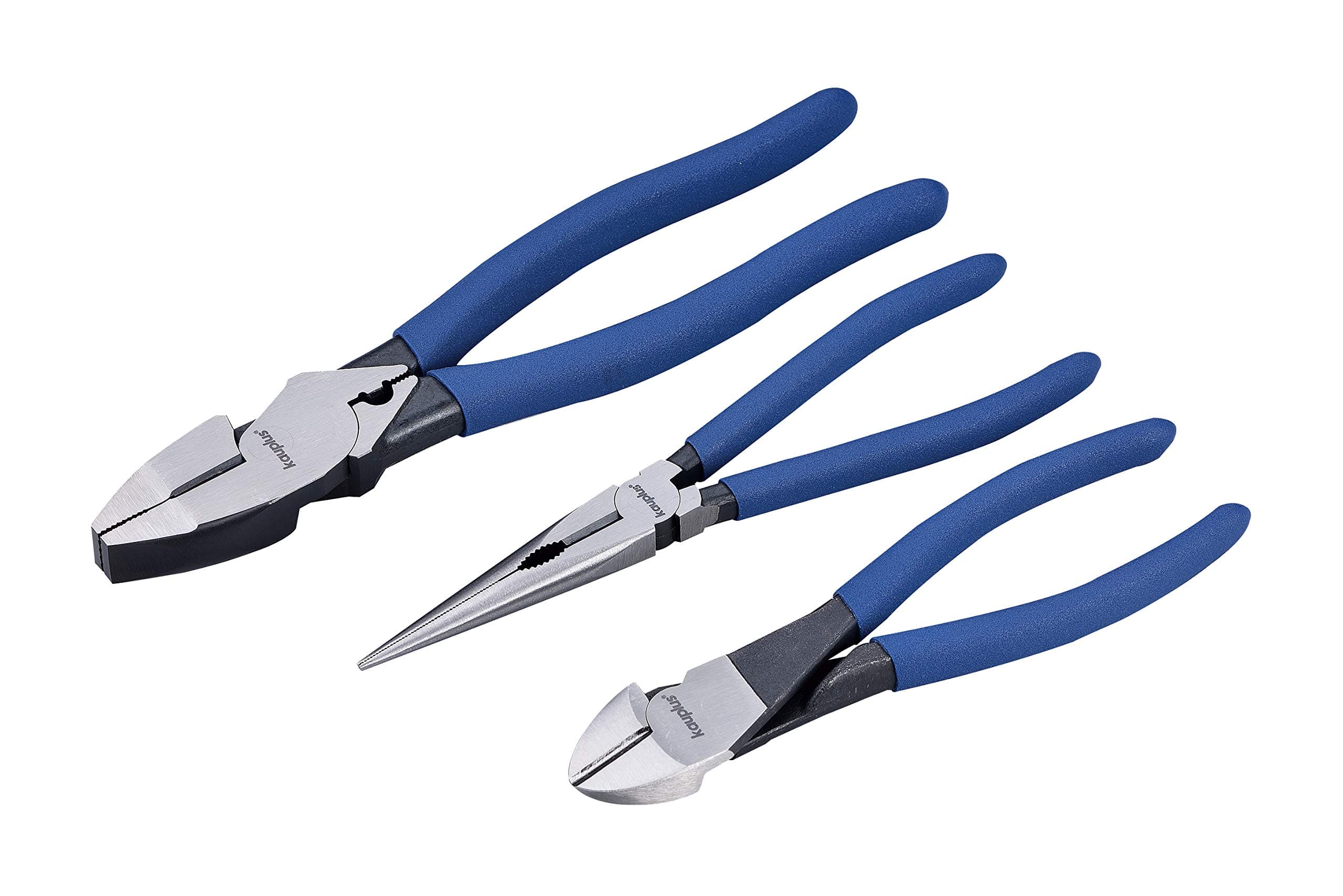 Pro Pliers Set, 3-Piece (7-inch Diagonal Cutting, 8-inch Needle Long Nose, 9-inch Linesman) Industrial Cutters Set