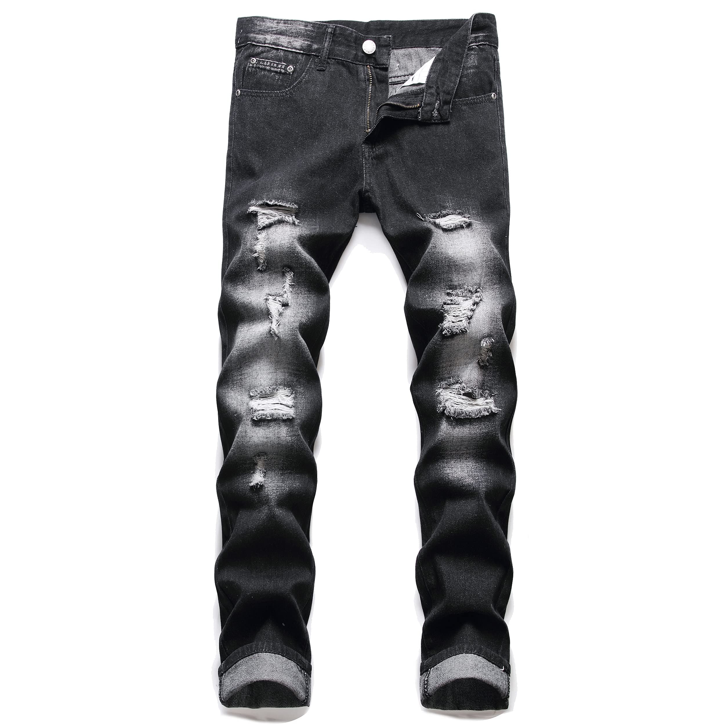 LiuhondMen's Ripped Distressed Destroyed Straight Fit Washed Denim Jeans Pants
