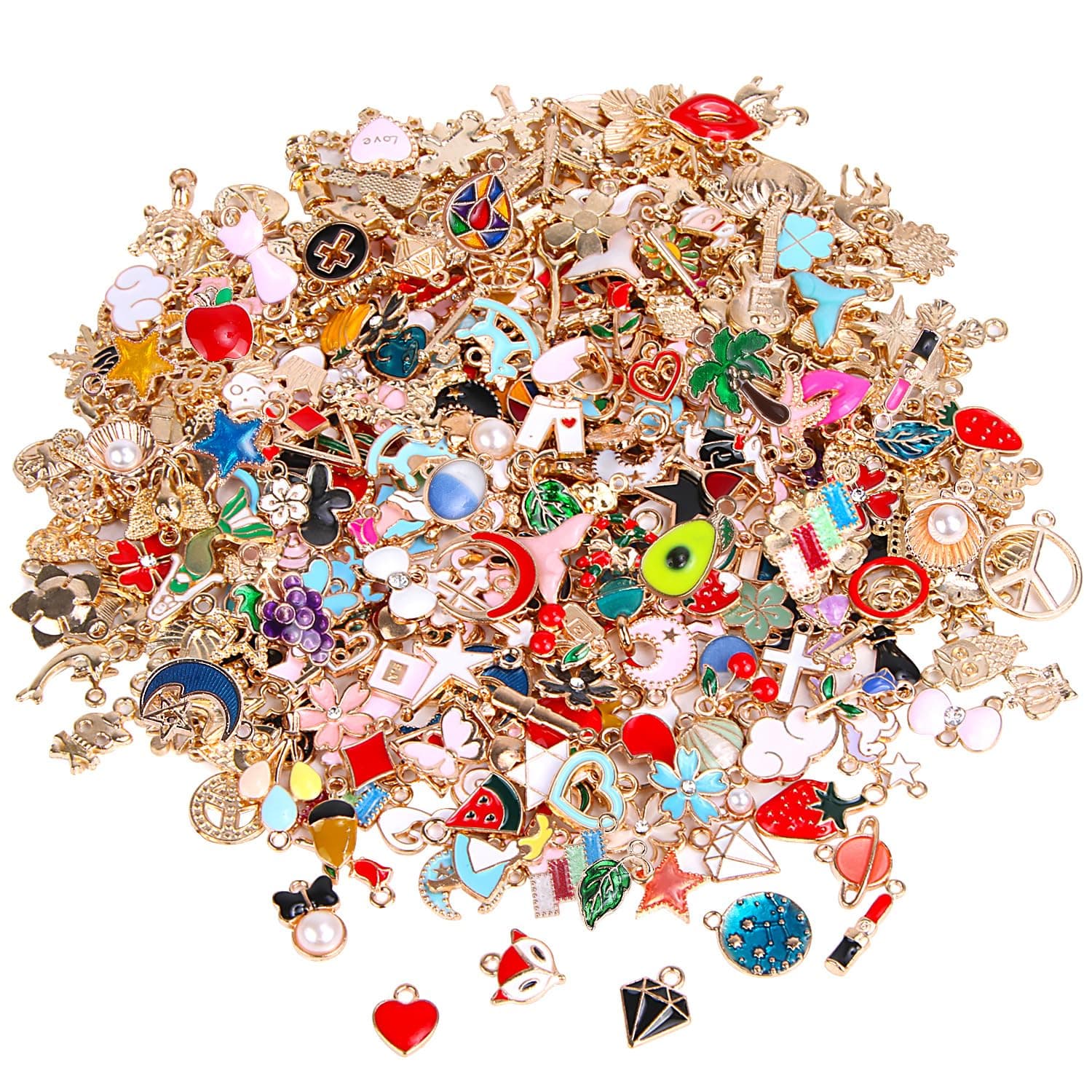 SANNIX 350Pcs Bracelet Charms Jewelry Making Charms Assorted Gold Plated Enamel Pendants for DIY Necklace Bracelet Earring Craft Supplies