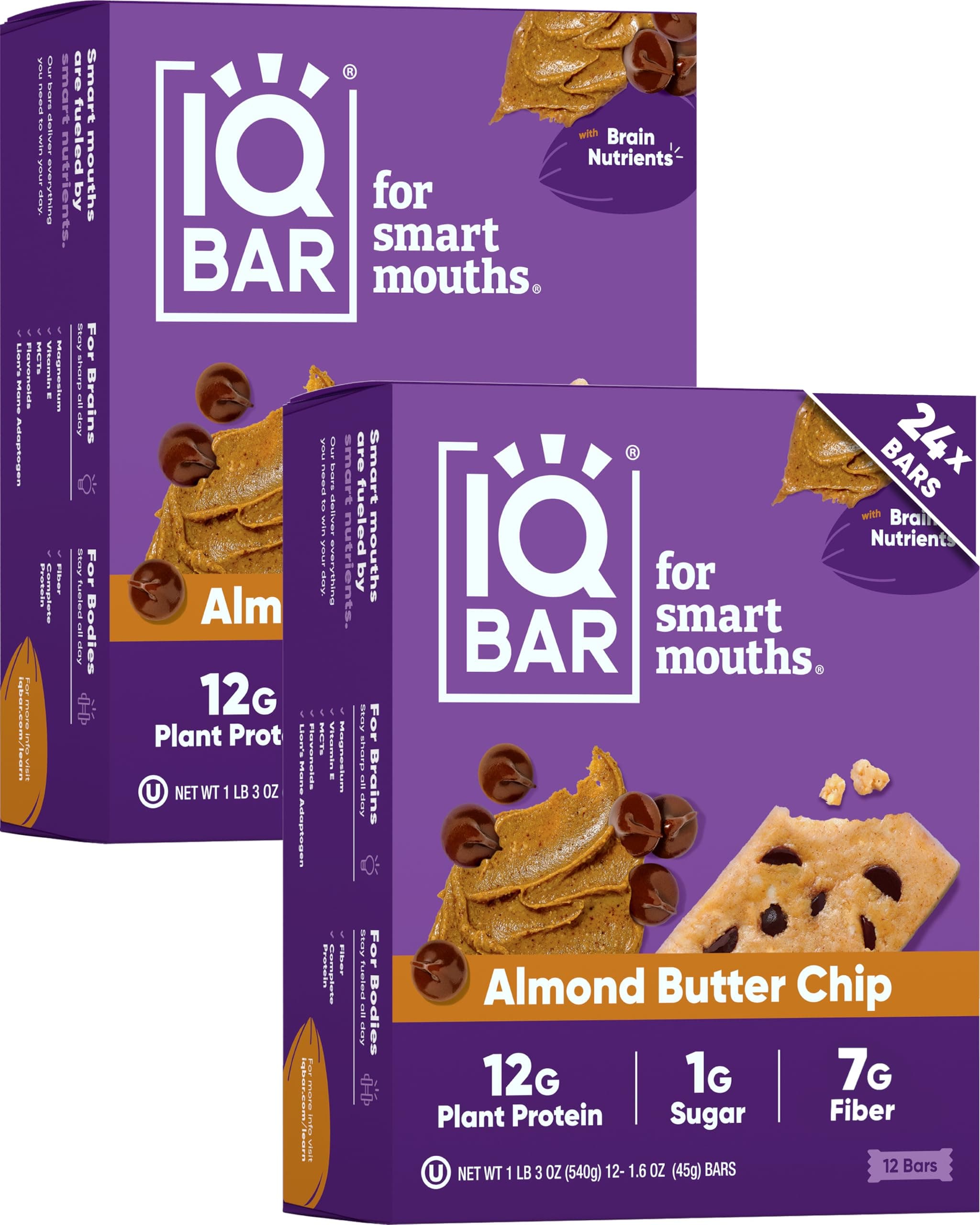 - Clean Plant Protein Bars - Almond Butter Chip - 24 Count - Keto, Vegan, High Fiber, Gluten and Dairy Free, Low Sugar Snack - Brain and Body Nutrients for Focus, Energy, Meal Replacement