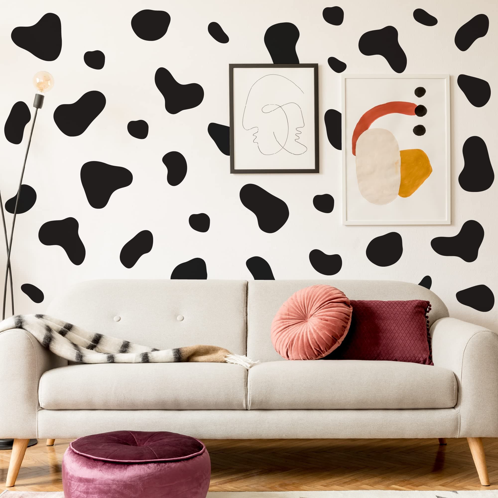 Large Black Vinyl Cow Print Wall Decals, Peel and Stick Modern Cow Spot Wall Stickers for Bathroom Bedroom Living Room Home Wall Decor