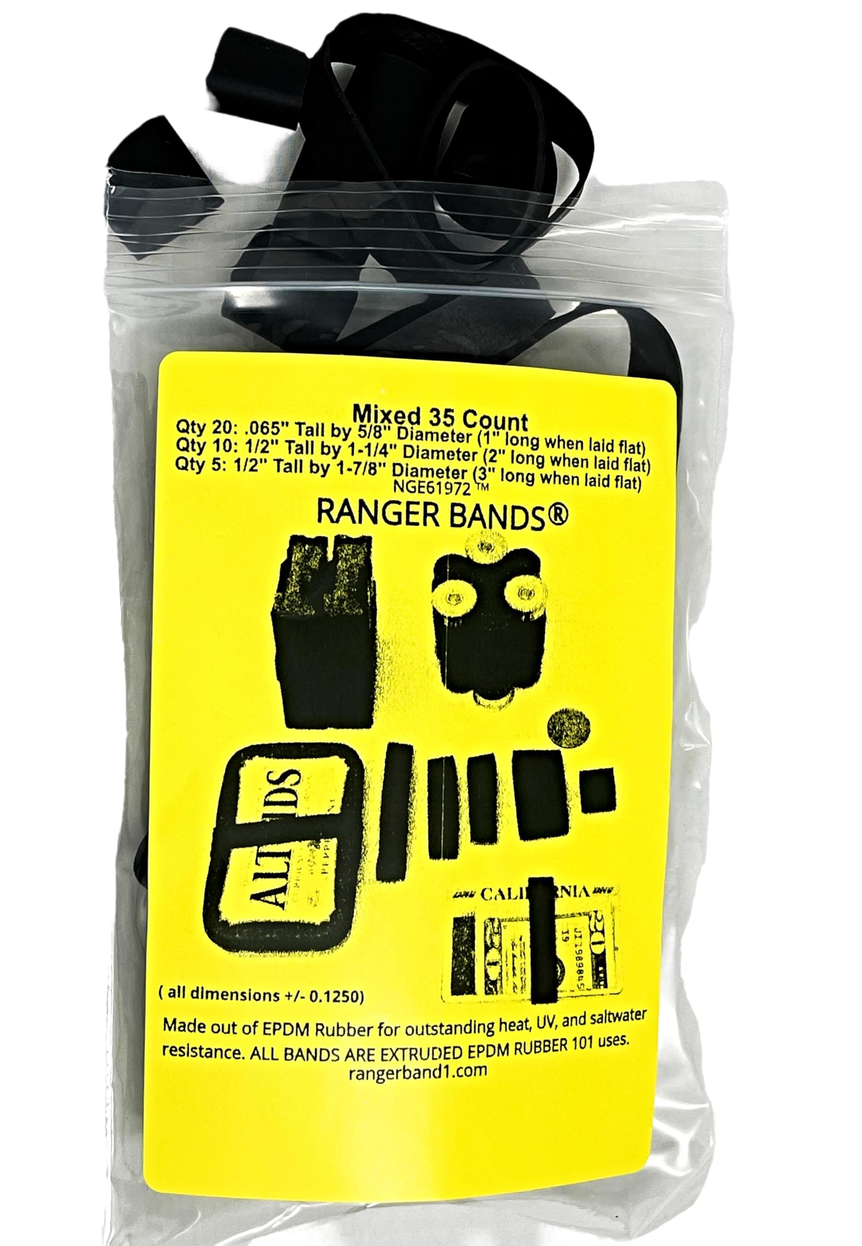Ranger Bands Mixed 35 Count Made from EPDM Rubber for Survival, Emergency Tinder and Strapping Gear of Various Sizes Made in The USA NGE61972