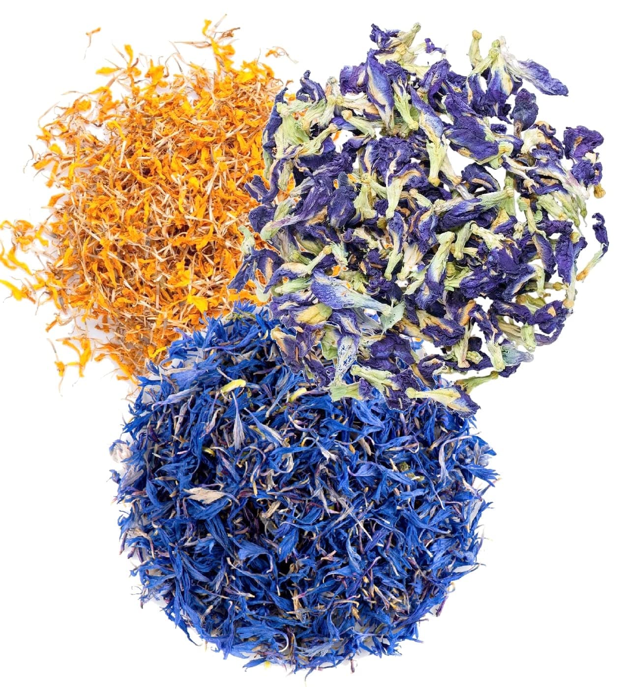 A D Food & Herbs Combo of Dried Butterfly Pea Flower/Marigold/Blue Corn Flower Petals Aromatic Edible for Homemade Lattes, Tea Blends, Bath Salts, Gifts, Crafts each pack (50 Gms)