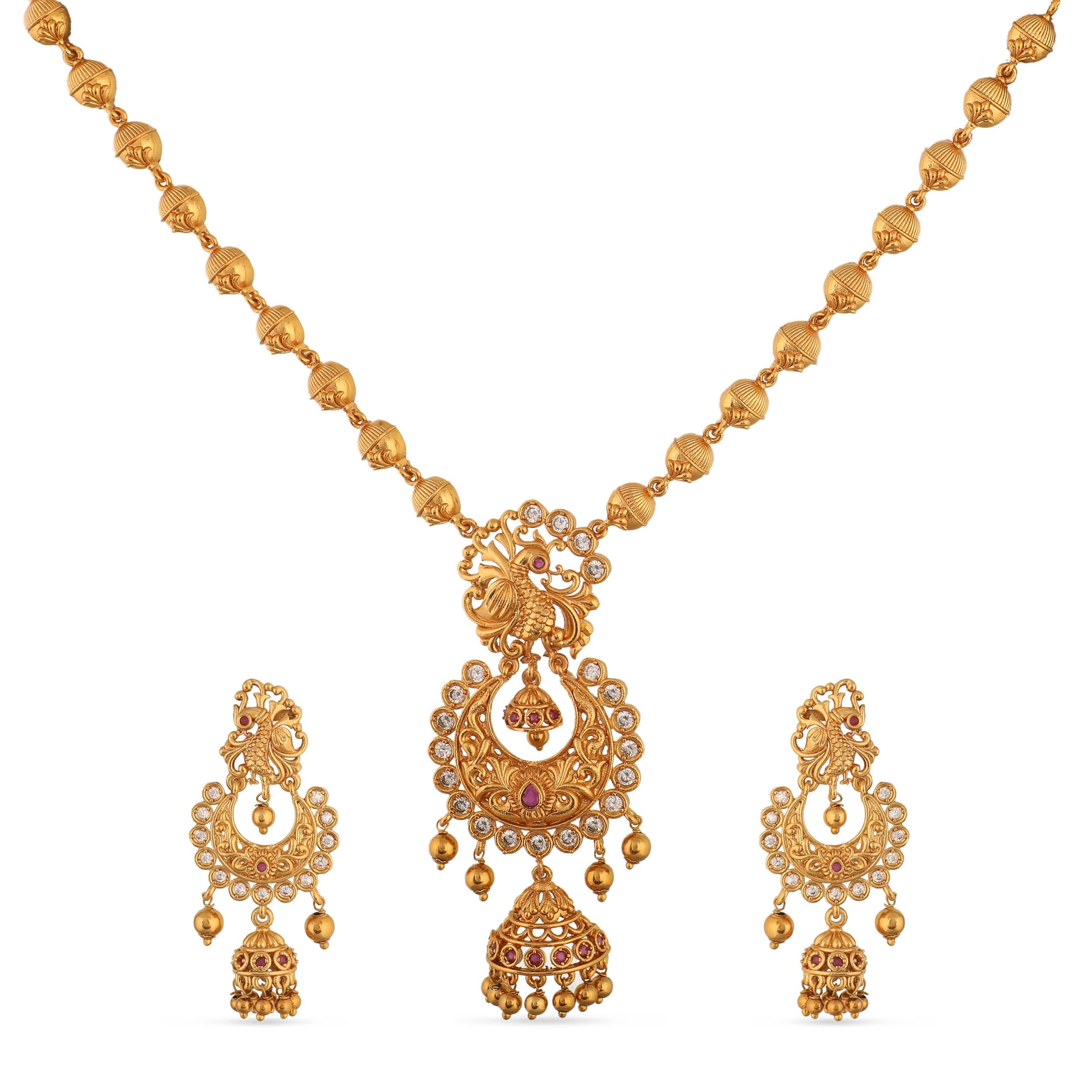 Antique Gold Plated Mara Short Necklace Set with Peacock Design - Indian Jewelry Sets for Women | Perfect for Casual Occasions | Traditional South Indian Necklace | 1 Year Warranty*