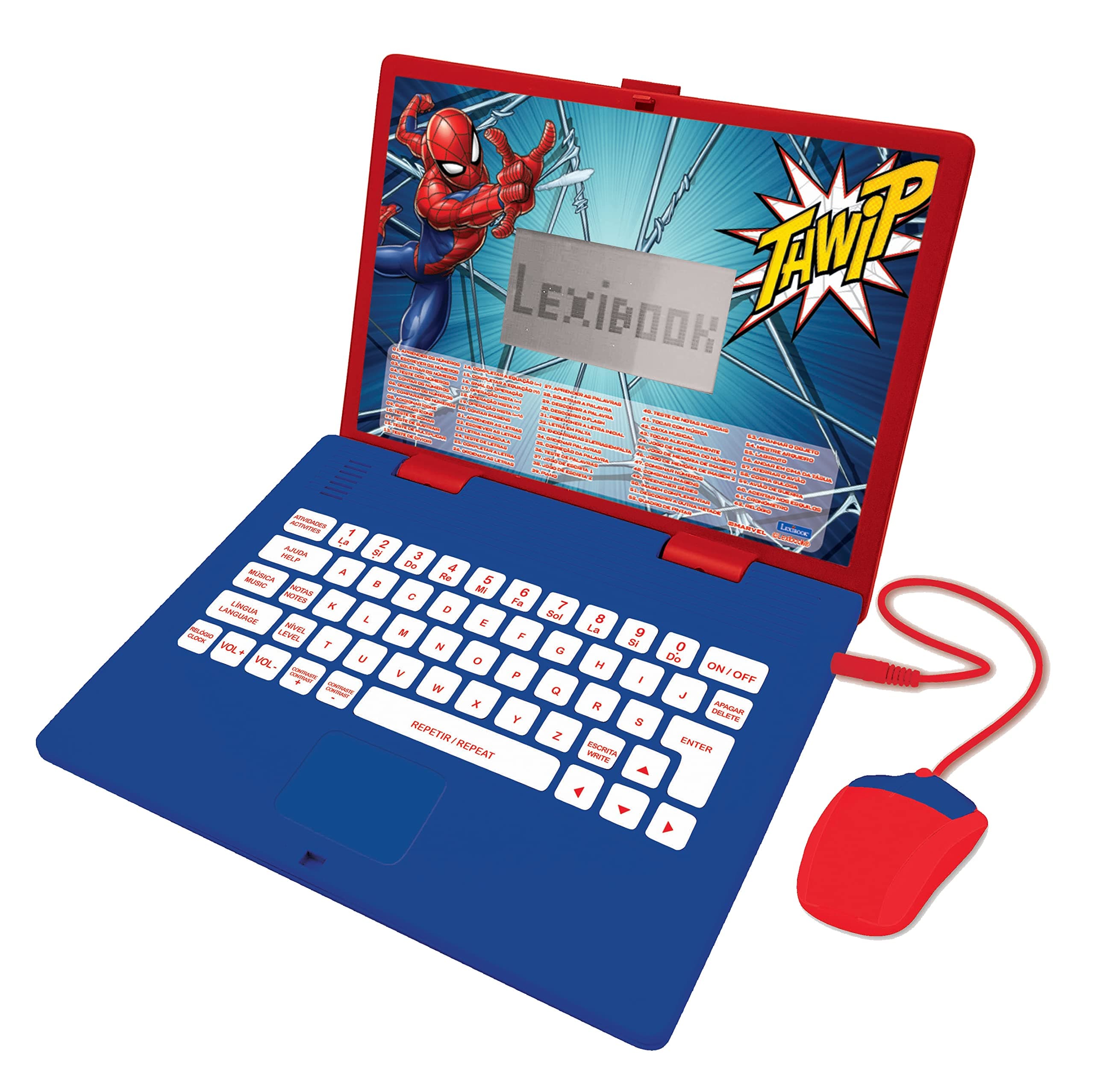 – Lexibook Marvel Spiderman - Educational and Bilingual Laptop Portuguese/English - Toy with 124 Activities to Learn, Play Games and Music - Blue/Red, JC598SPi4