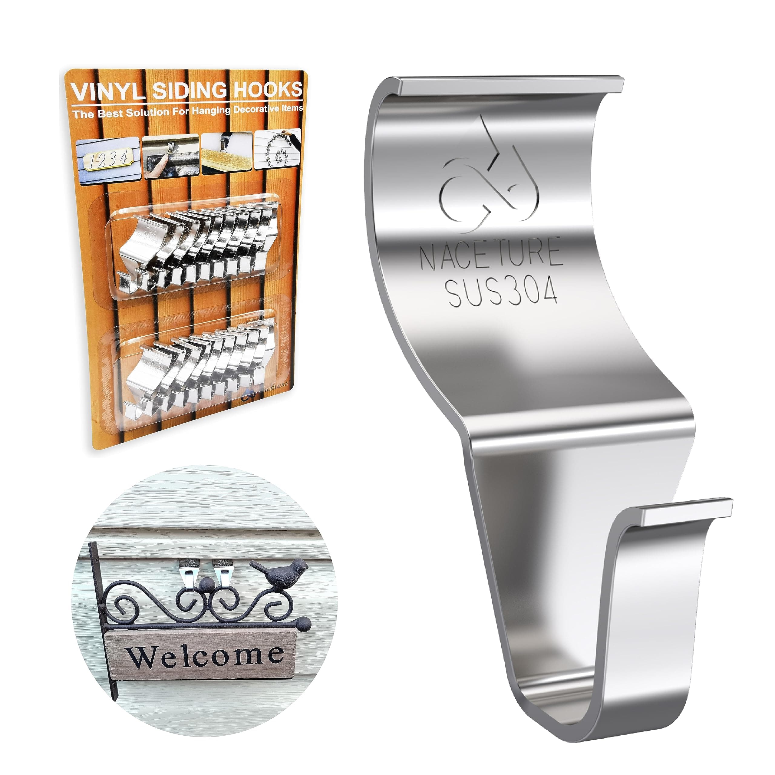 NACETURE Vinyl Siding Hooks 20 Pack Heavy Duty Siding Clips Vinyl Siding Hanger for Hanging on Patio, No Hole Need Command Outdoor Hook Hang to Decor Wreath Things | Heavy Duty, for Hanging Decor, No Hole Needed