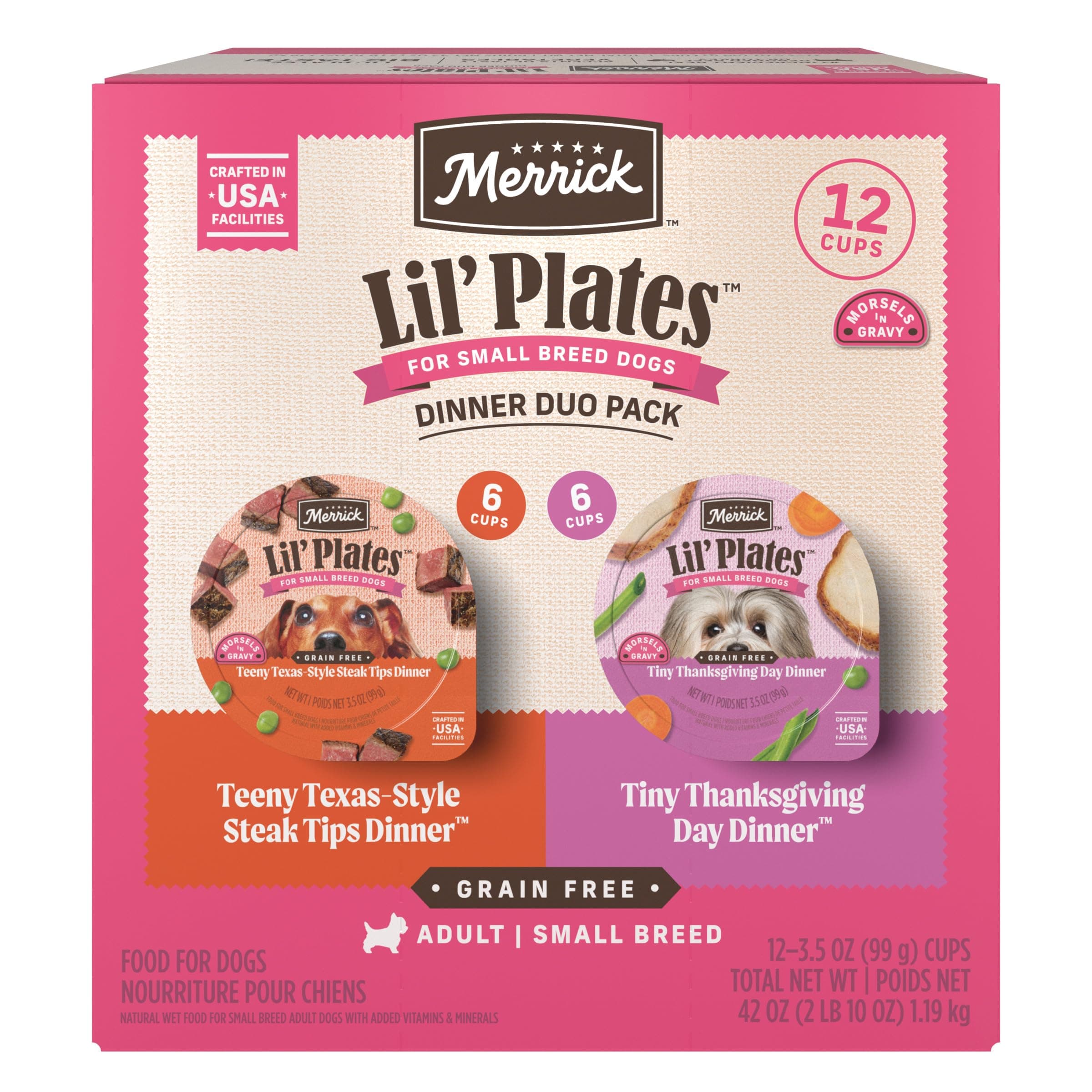 Lil’ Plates Grain Free Dinner Duos Soft Natural Wet Small Dog Food Variety Pack, Beef and Turkey - (Pack of 1) 2.6 lb. Tubs
