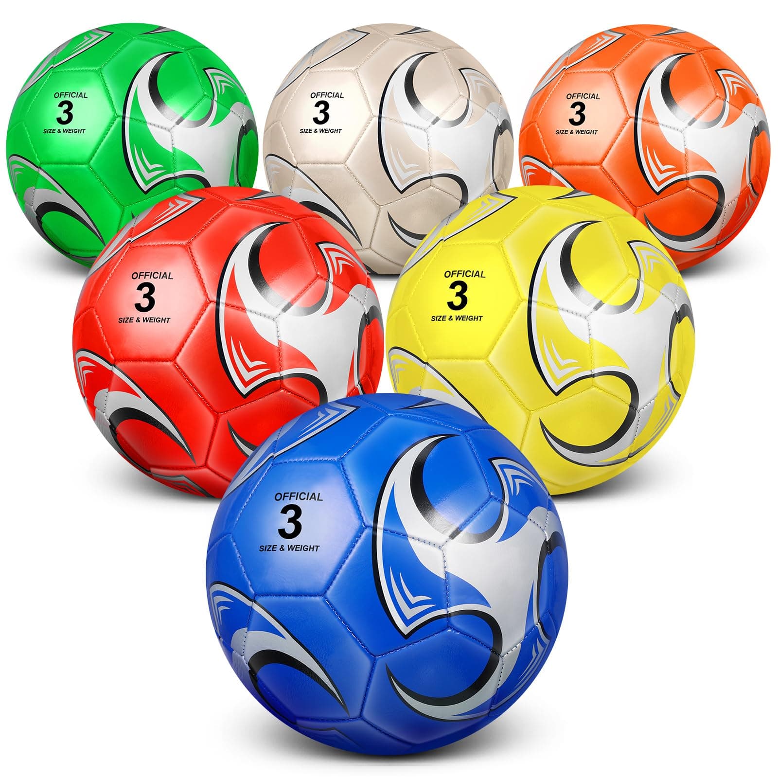 Deekin 6 Pcs Soccer Ball with Pump Official Outside Sport Soccer Machine Stitched Ball for Training Practice Gift for Child Adult